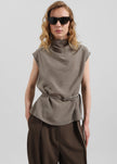 Ivara Fluid Belted Top - Dark Taupe