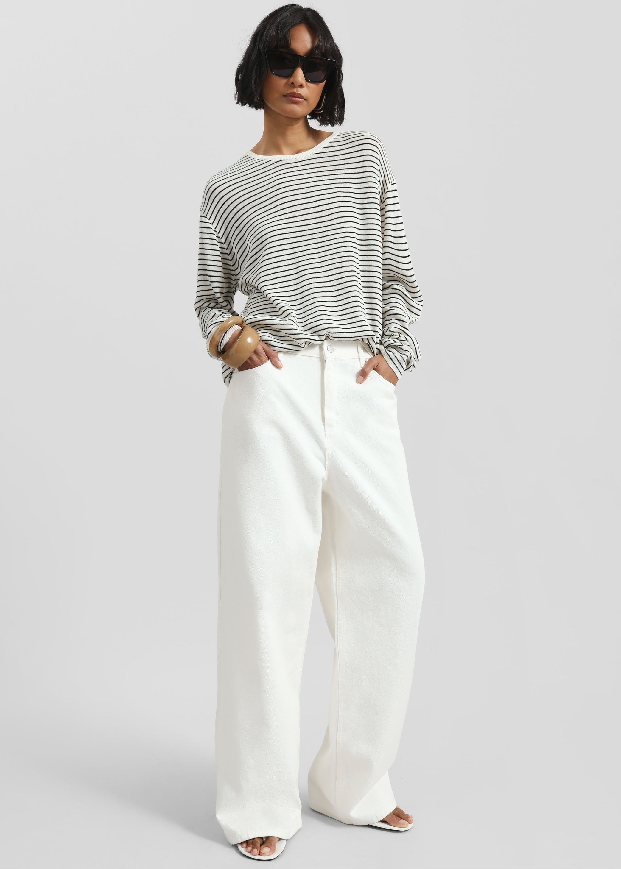 Shop the look image for Iven Knit Pullover - White/Black Stripe