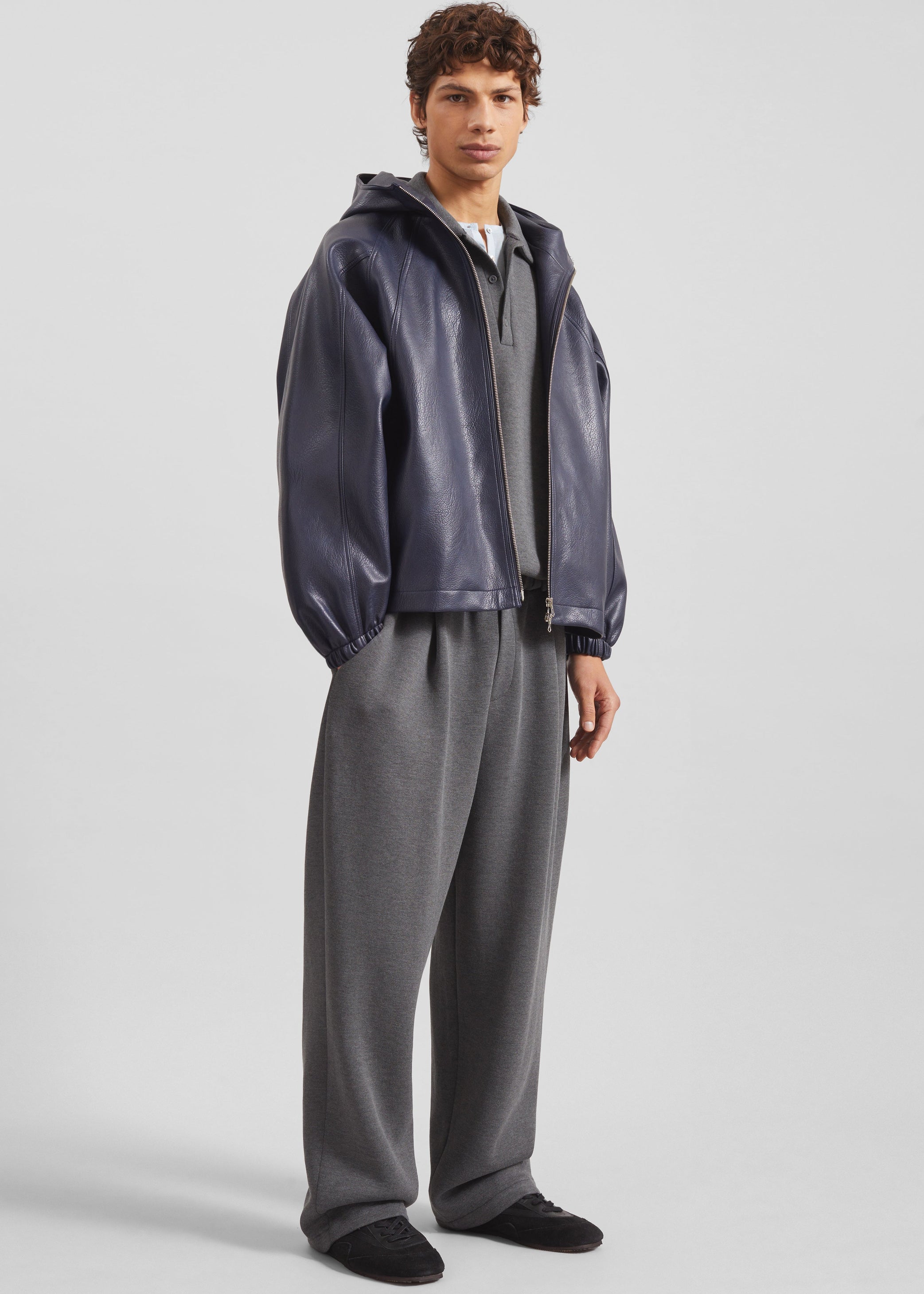 Shop the look image for Iver Faux Leather Hooded Jacket - Navy