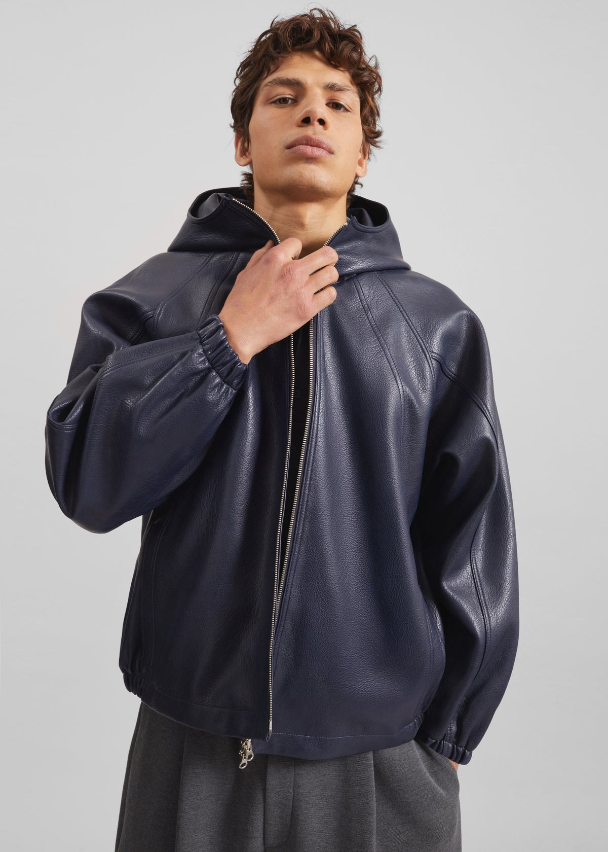 Iver Faux Leather Hooded Jacket - Navy - 6