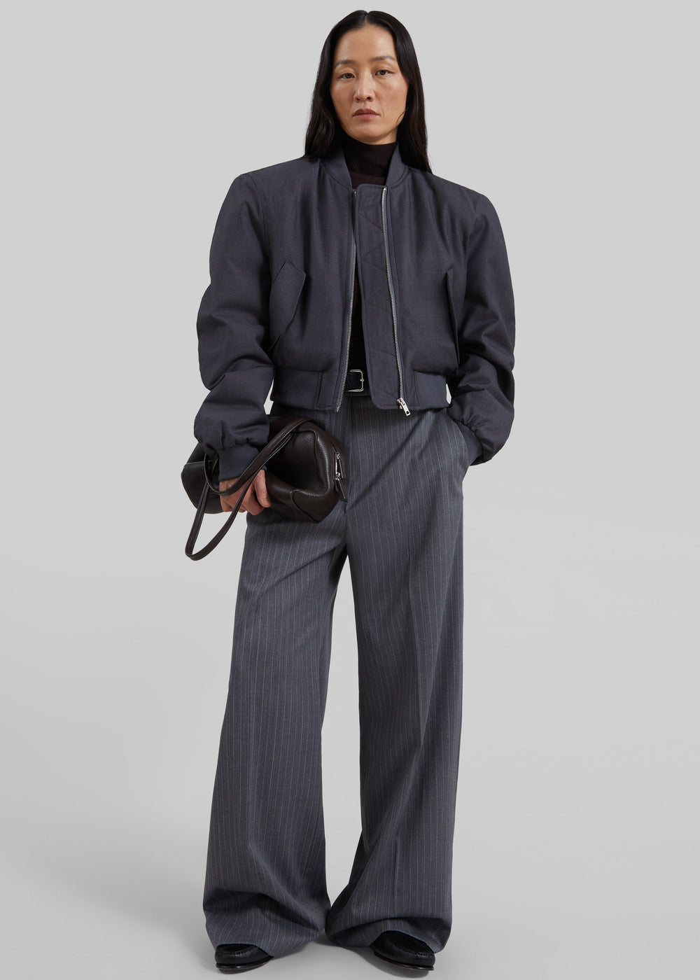 Iviera Padded Cropped Bomber Jacket - Charcoal