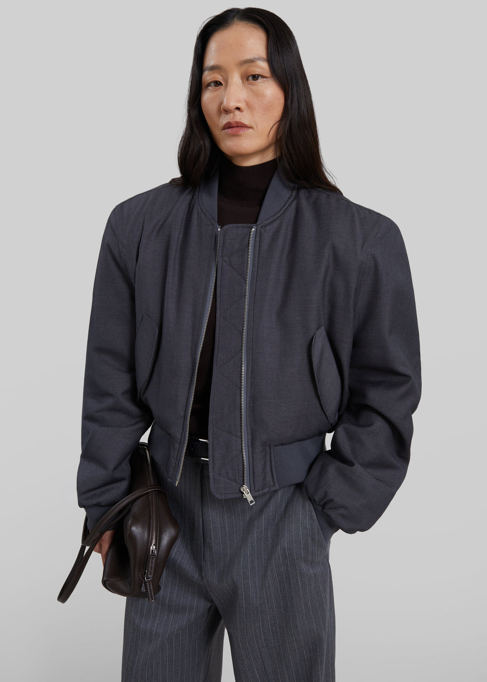 Iviera Padded Cropped Bomber Jacket - Charcoal - 1