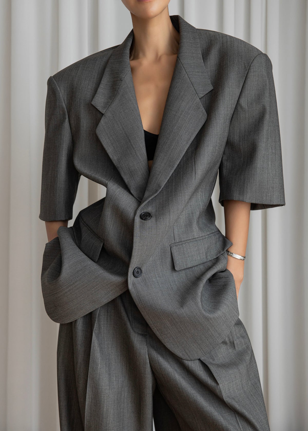 Ivora Short Sleeve Blazer - Dark Grey