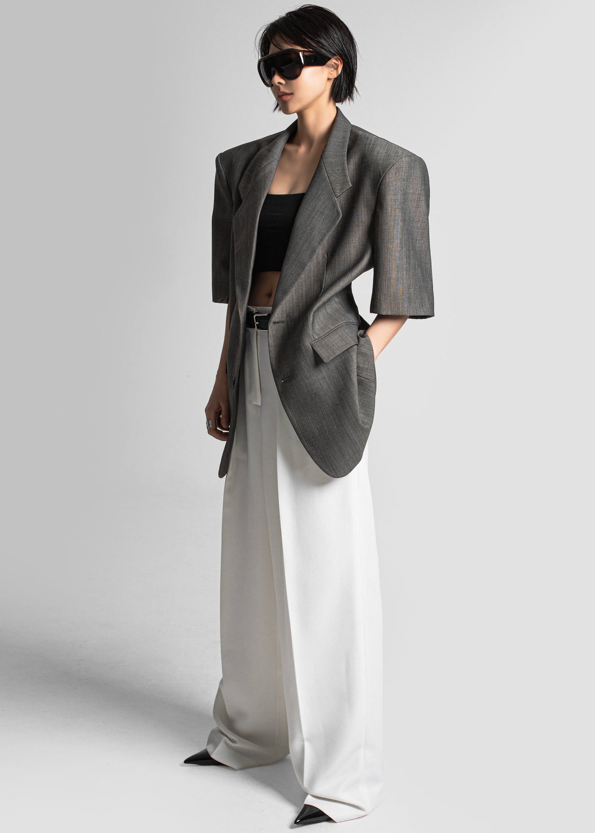 Ivora Short Sleeve Blazer - Dark Grey