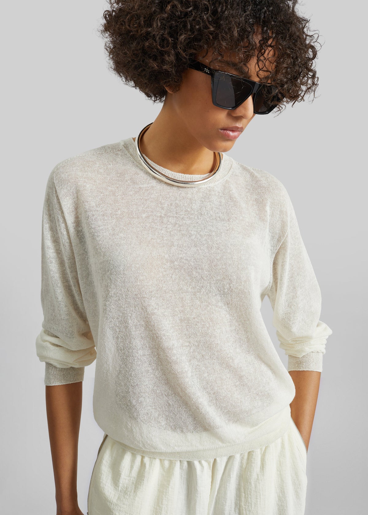 Ivrea Sheer Knit Top - Ivory - 5
