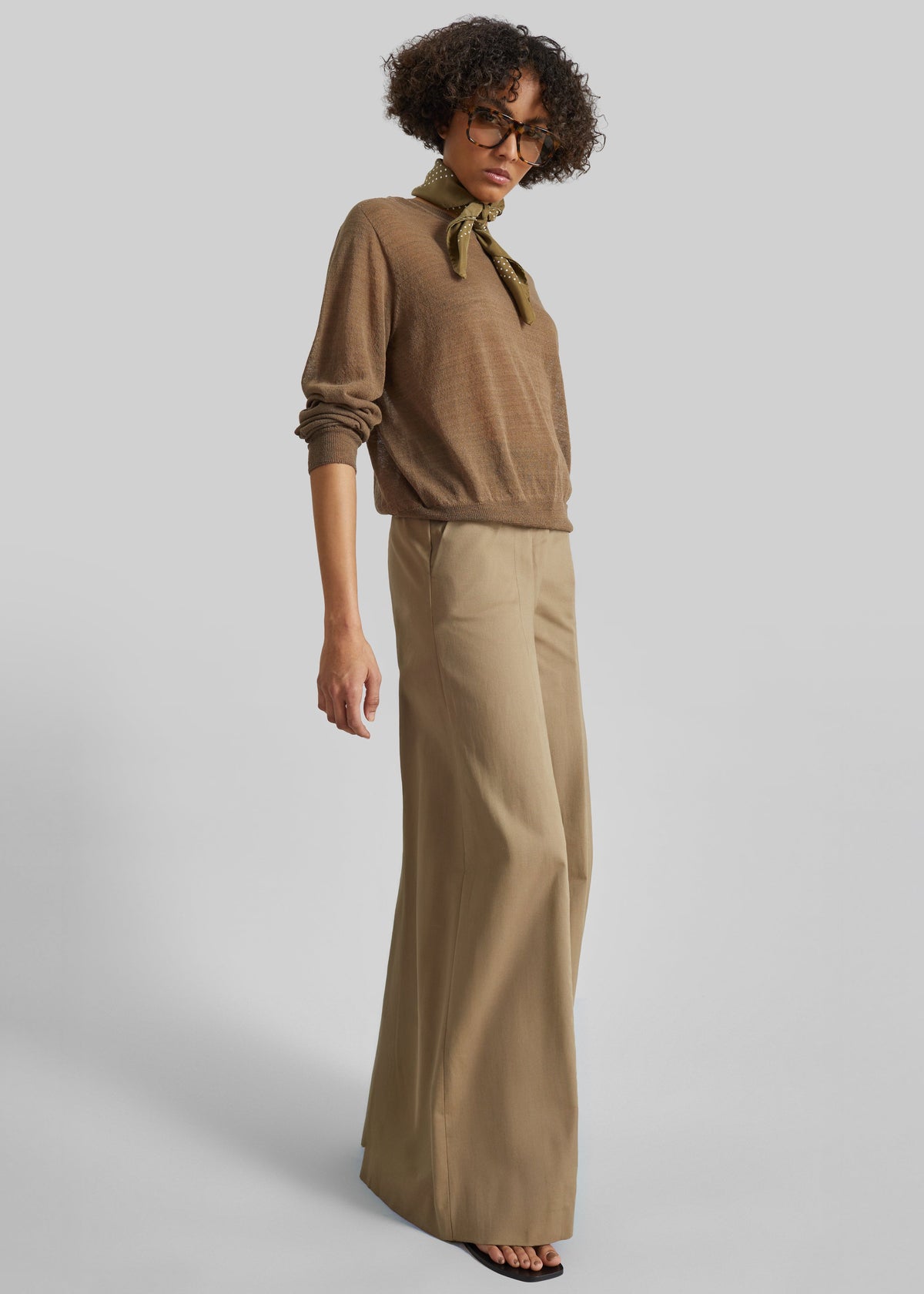 Ivrea Sheer Knit Top - Olive Brown - 7