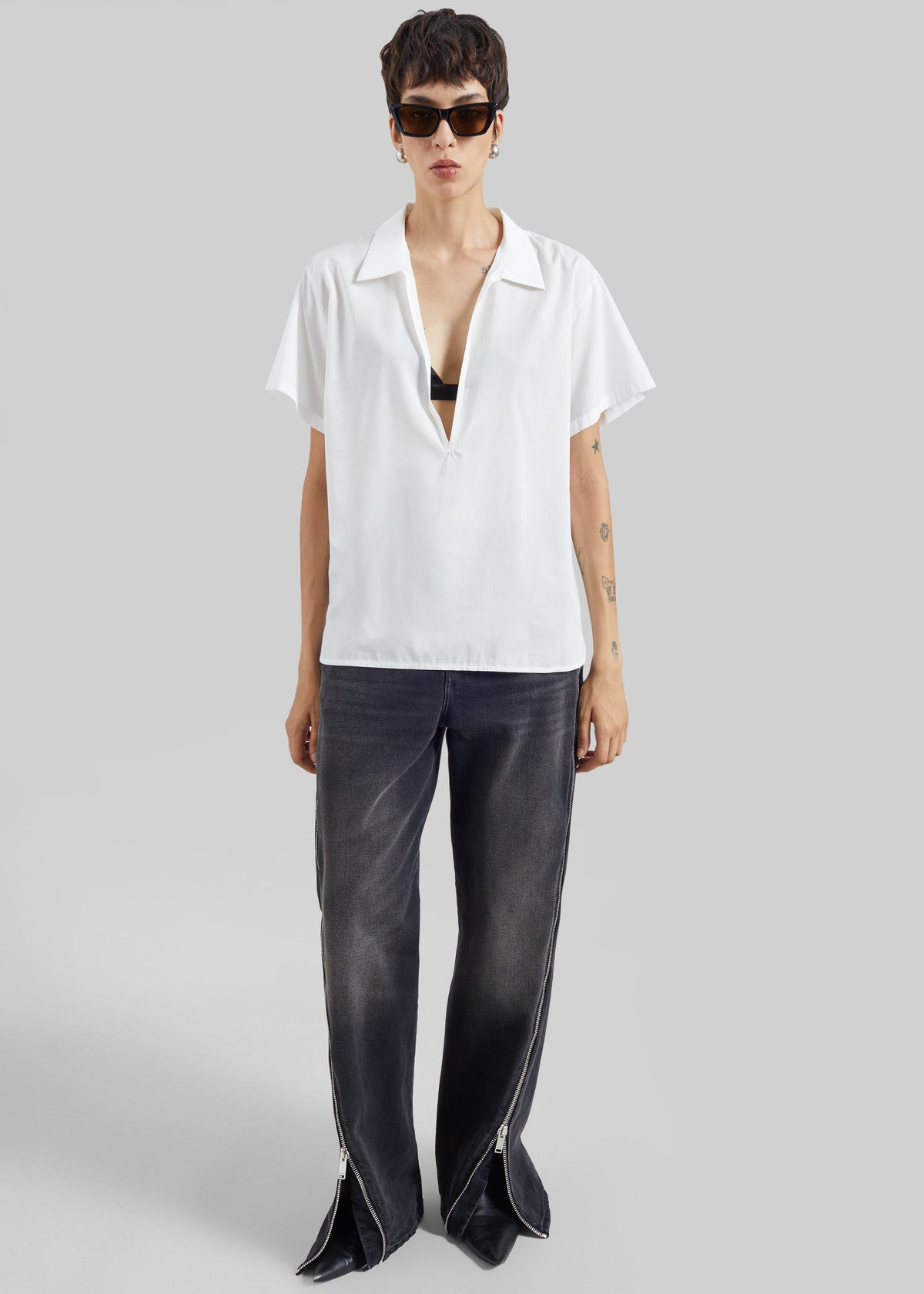 Izella Deep V Neck Shirt - White - 3