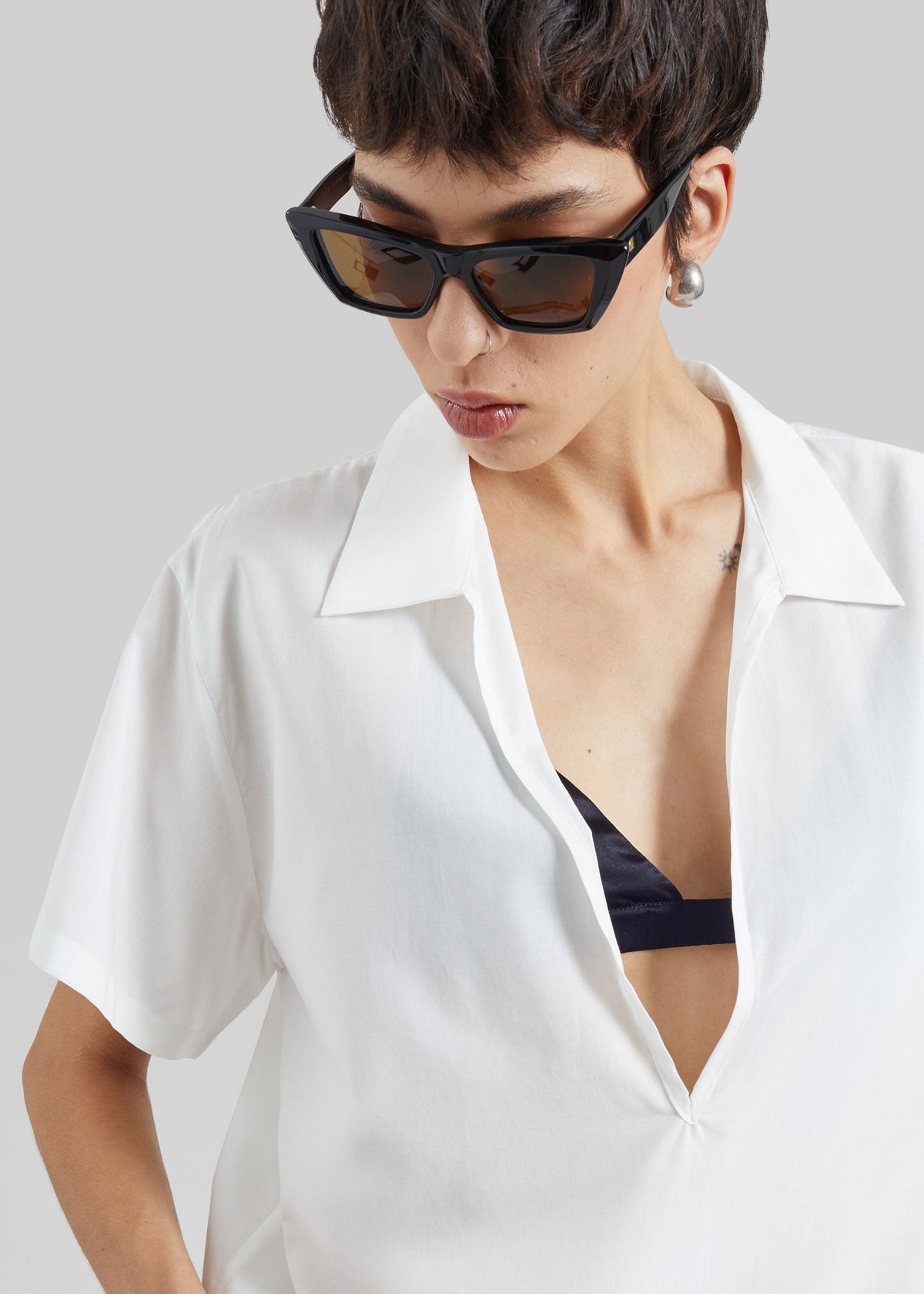 Izella Deep V Neck Shirt - White - 2