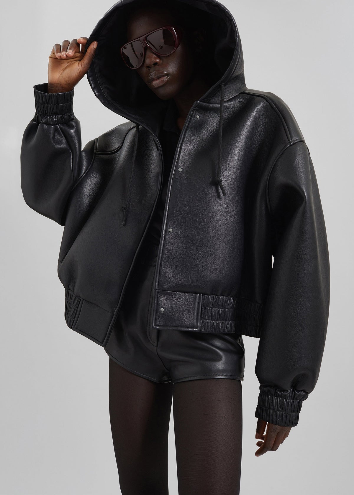 Jackson Faux Leather Bonded Bomber - Black - 1