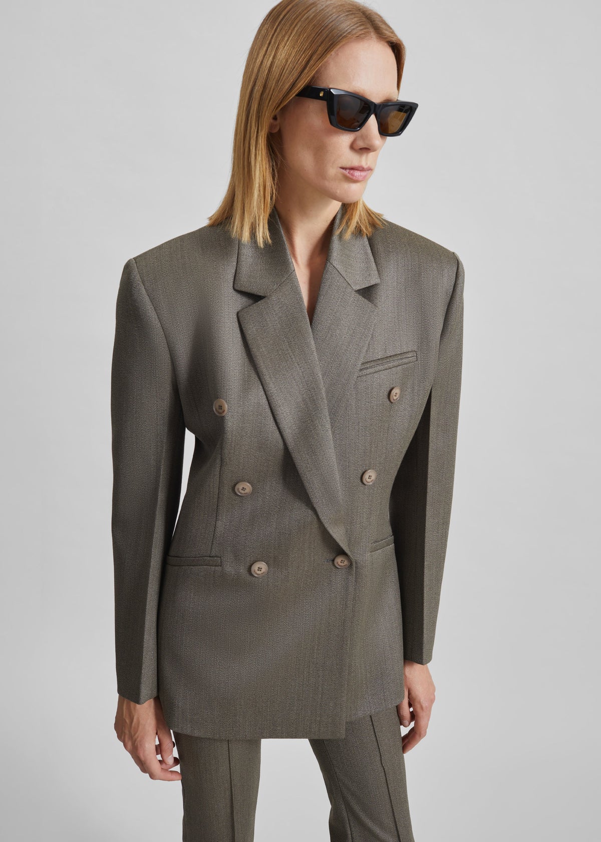 Jade Wool Double-Breasted Blazer - Beige Melange