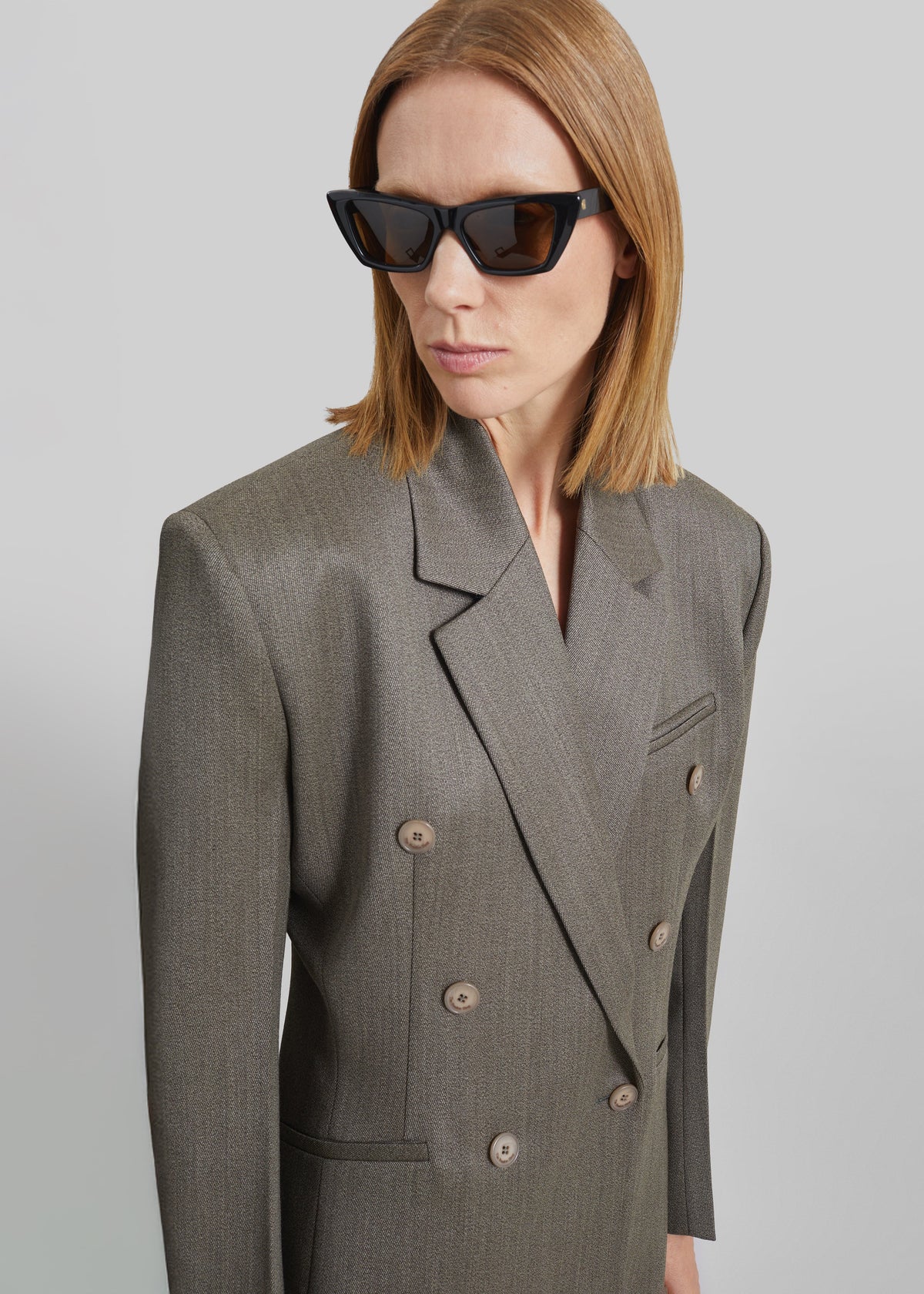 Jade Wool Double-Breasted Blazer - Beige Melange
