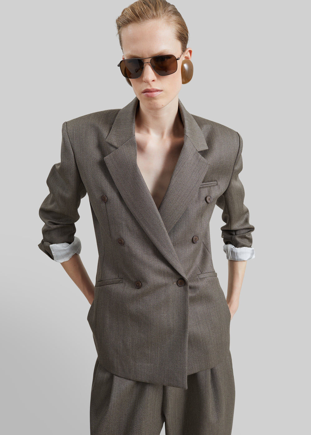 Blazer Jade en laine à double boutonnage - Beige chiné - 1