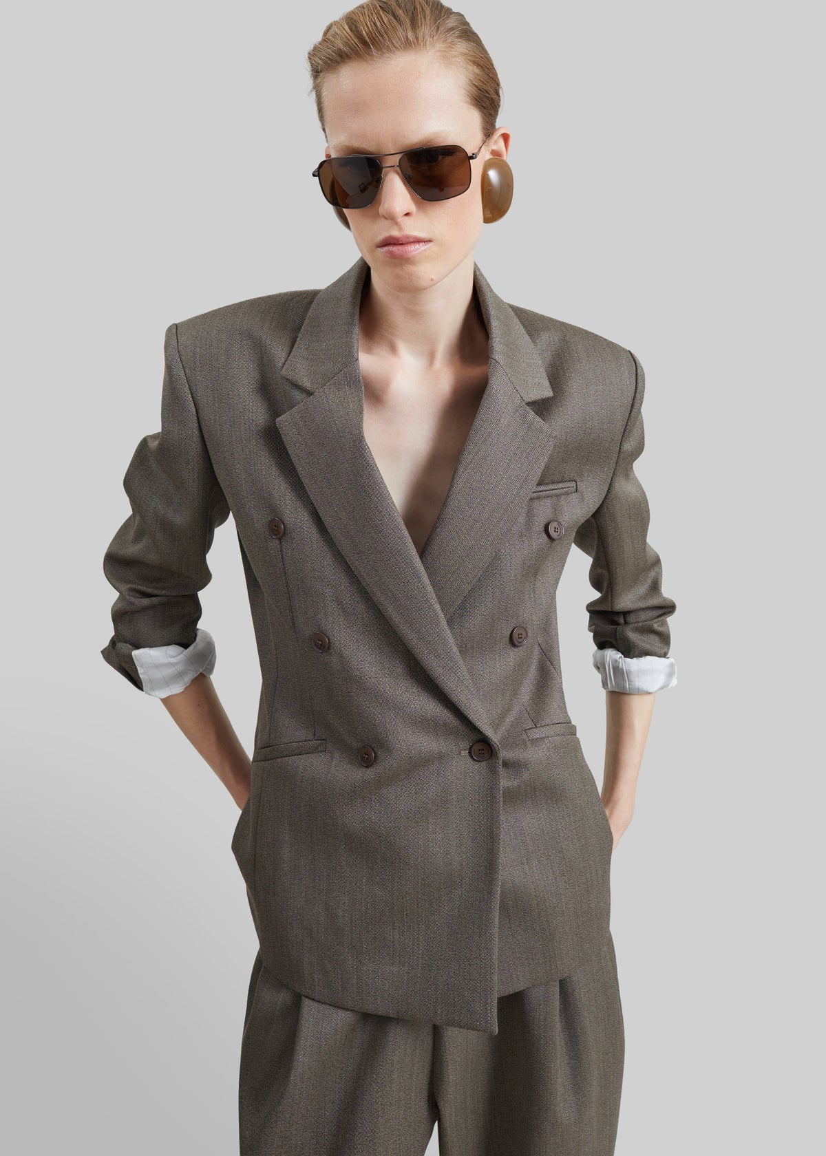 Jade Wool Double-Breasted Blazer - Beige Melange
