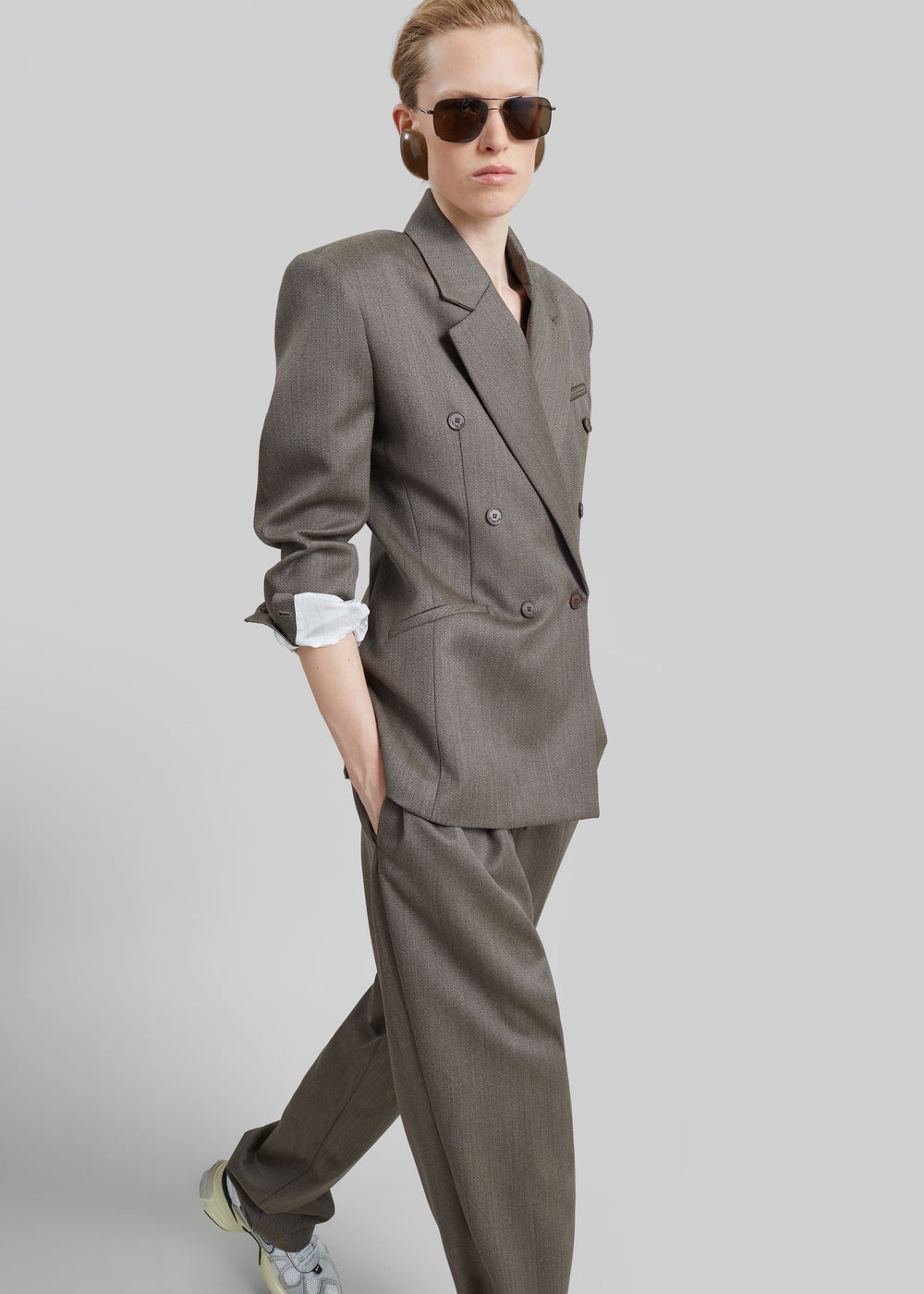 Blazer Jade en laine à double boutonnage - Beige chiné