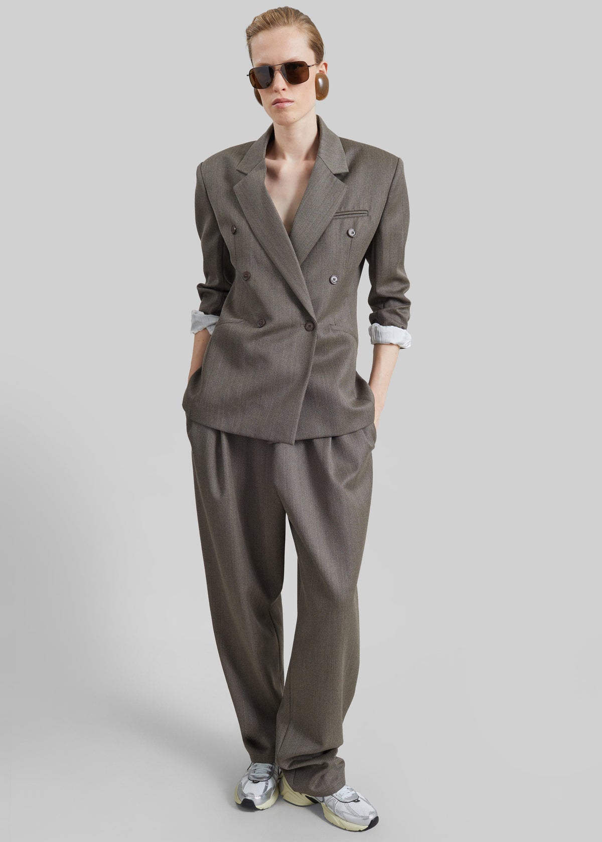 Shop the look image for Jade Wool Double-Breasted Blazer - Beige Melange