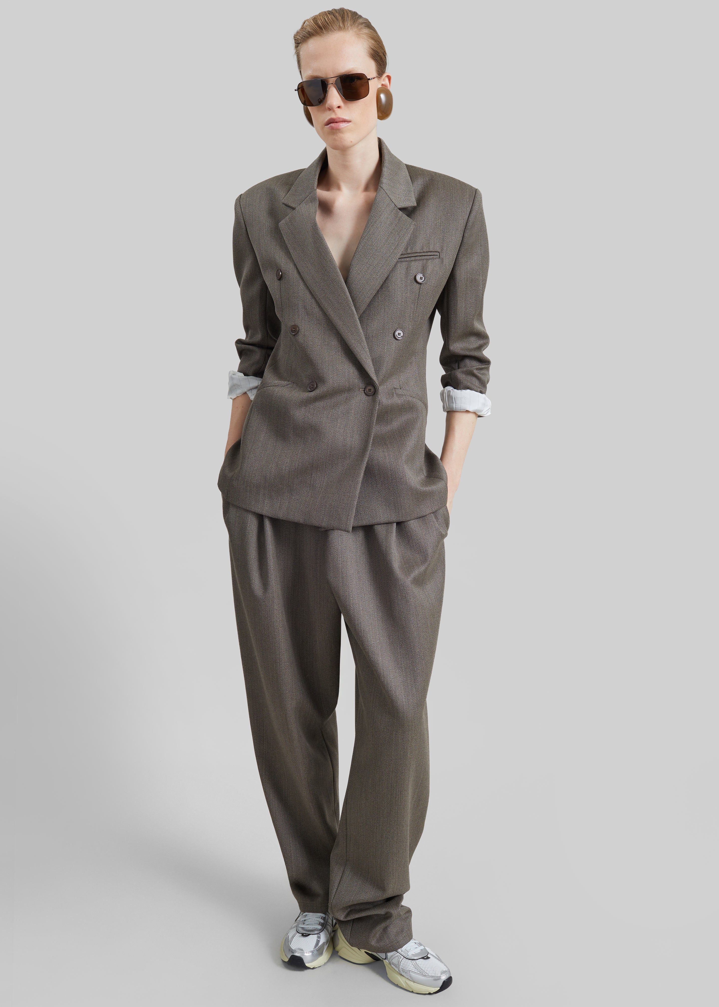 Jade Wool Double-Breasted Blazer - Beige Melange