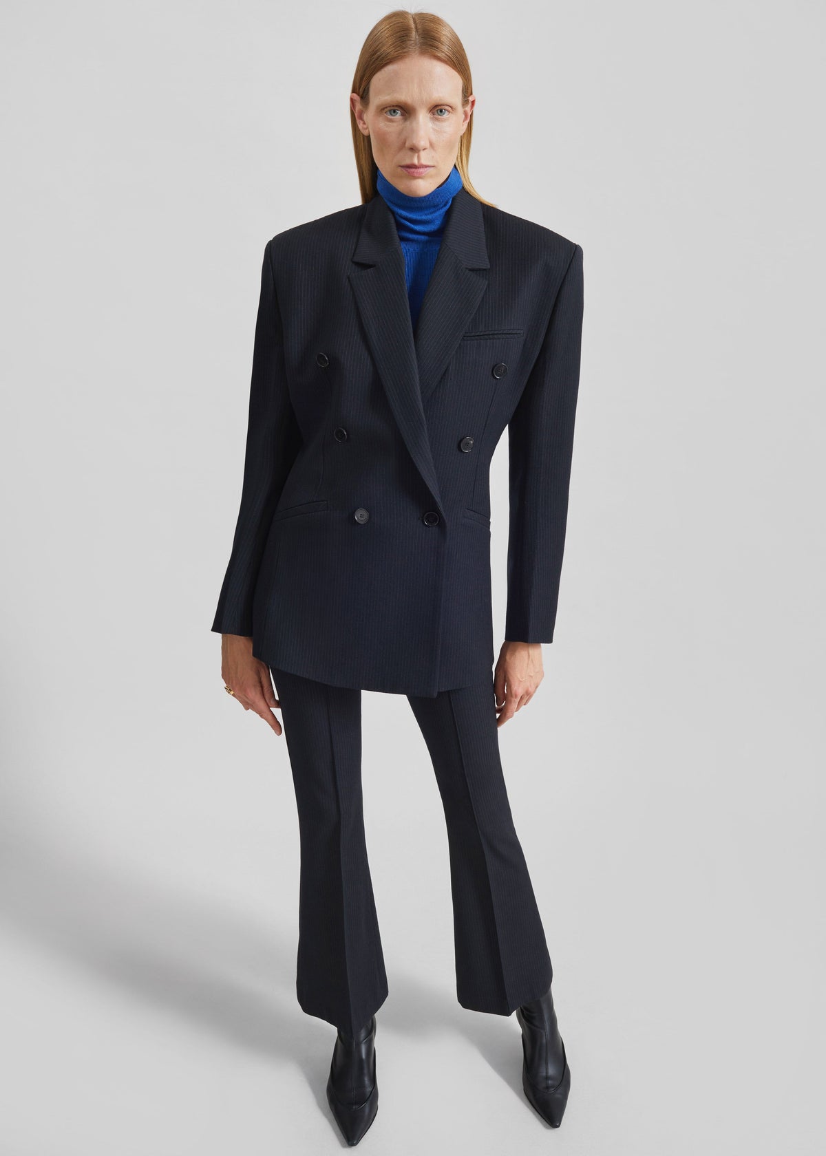 Jade Double-Breasted Blazer - Black/White Pinstripe - 5