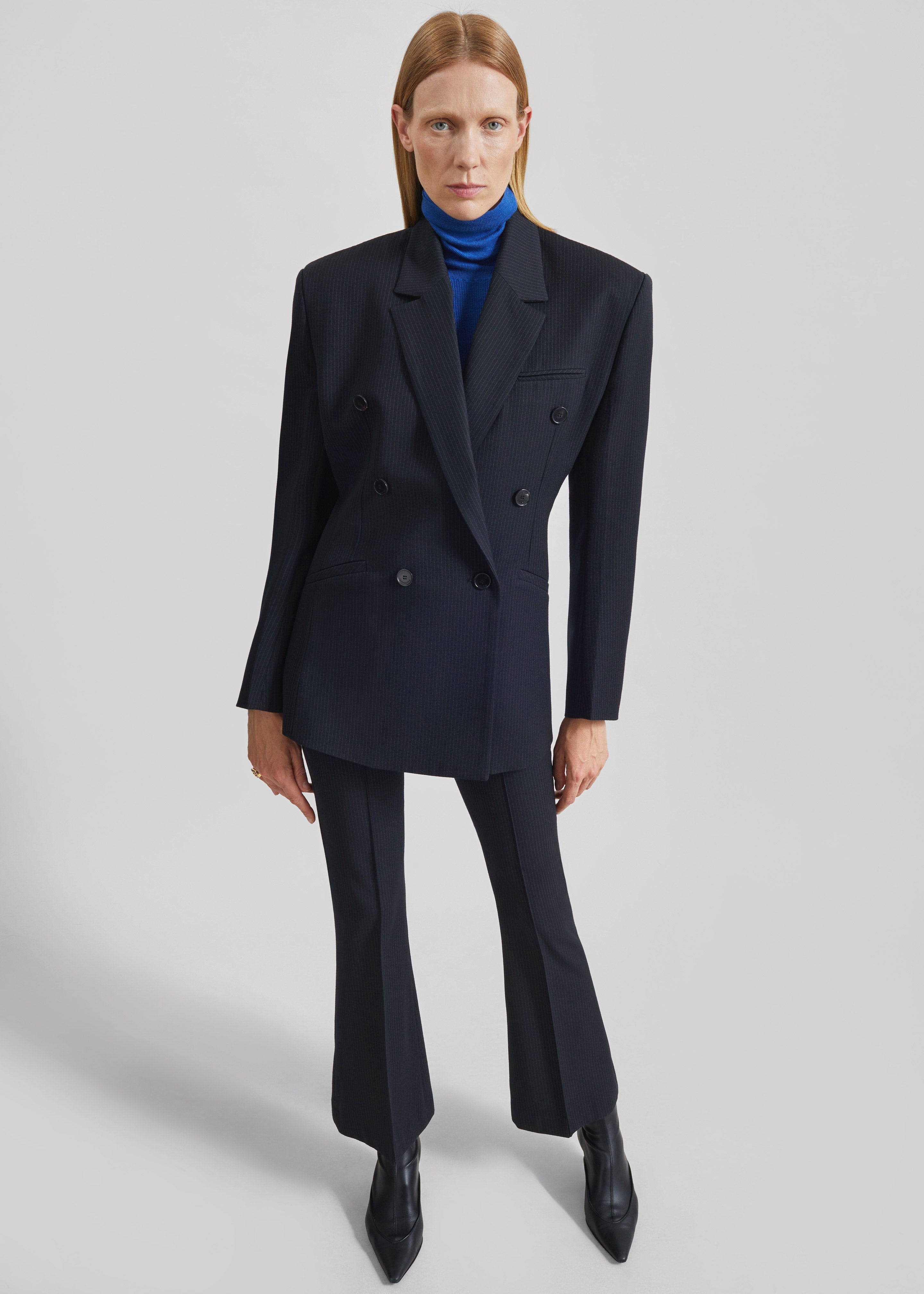 Jade Double-Breasted Blazer - Black/White Pinstripe - 5
