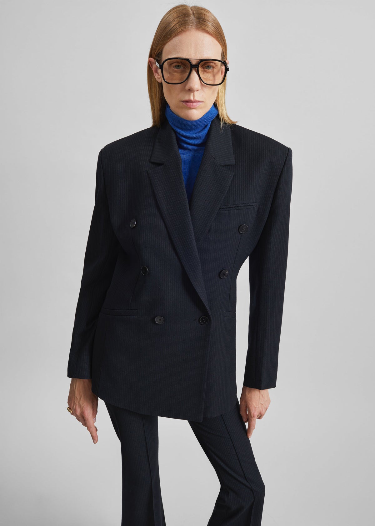 Jade Double-Breasted Blazer - Black/White Pinstripe - 6