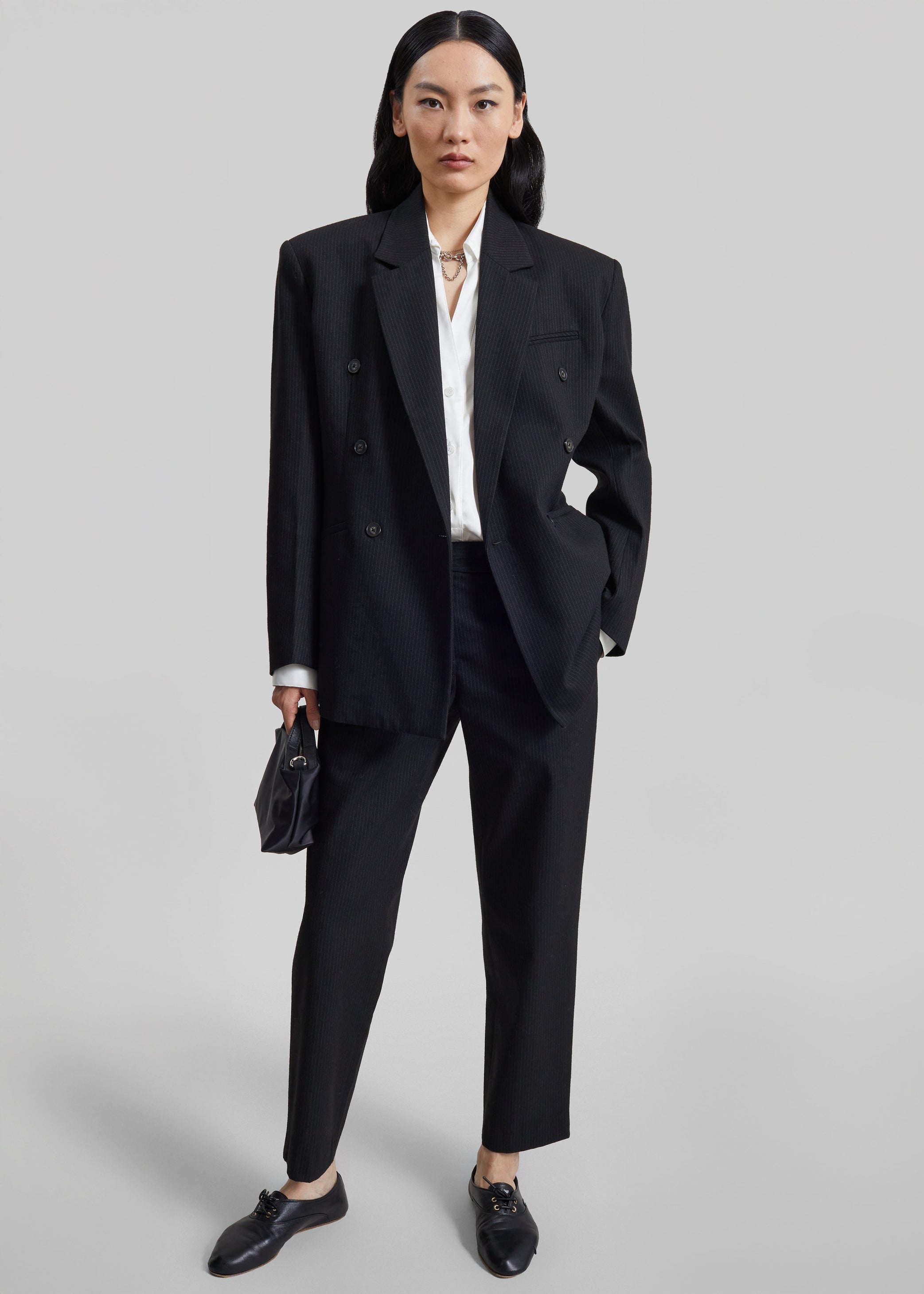 Shop the look image for Jade Double-Breasted Blazer - Black/White Pinstripe