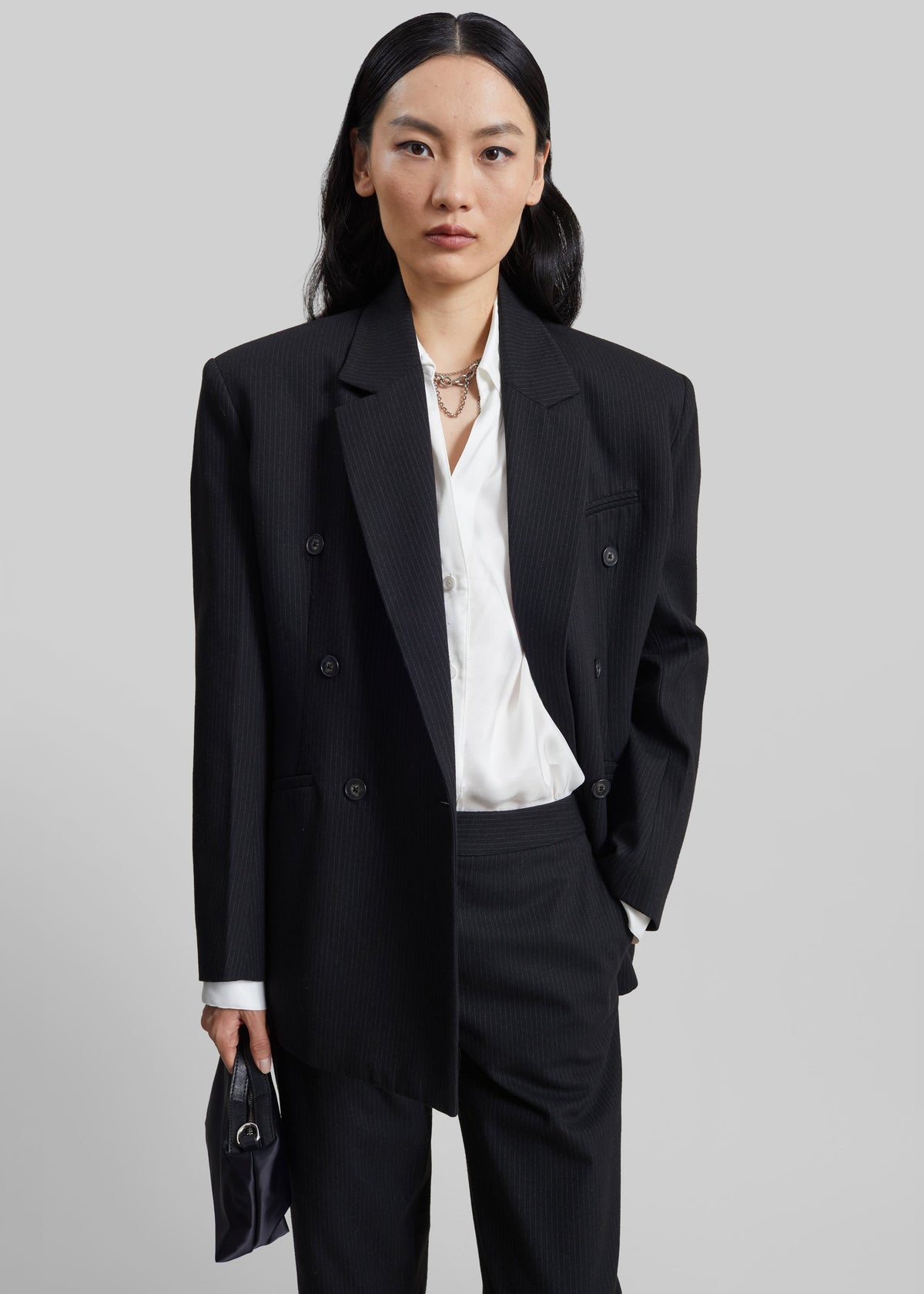 Jade Double-Breasted Blazer - Black/White Pinstripe - 8