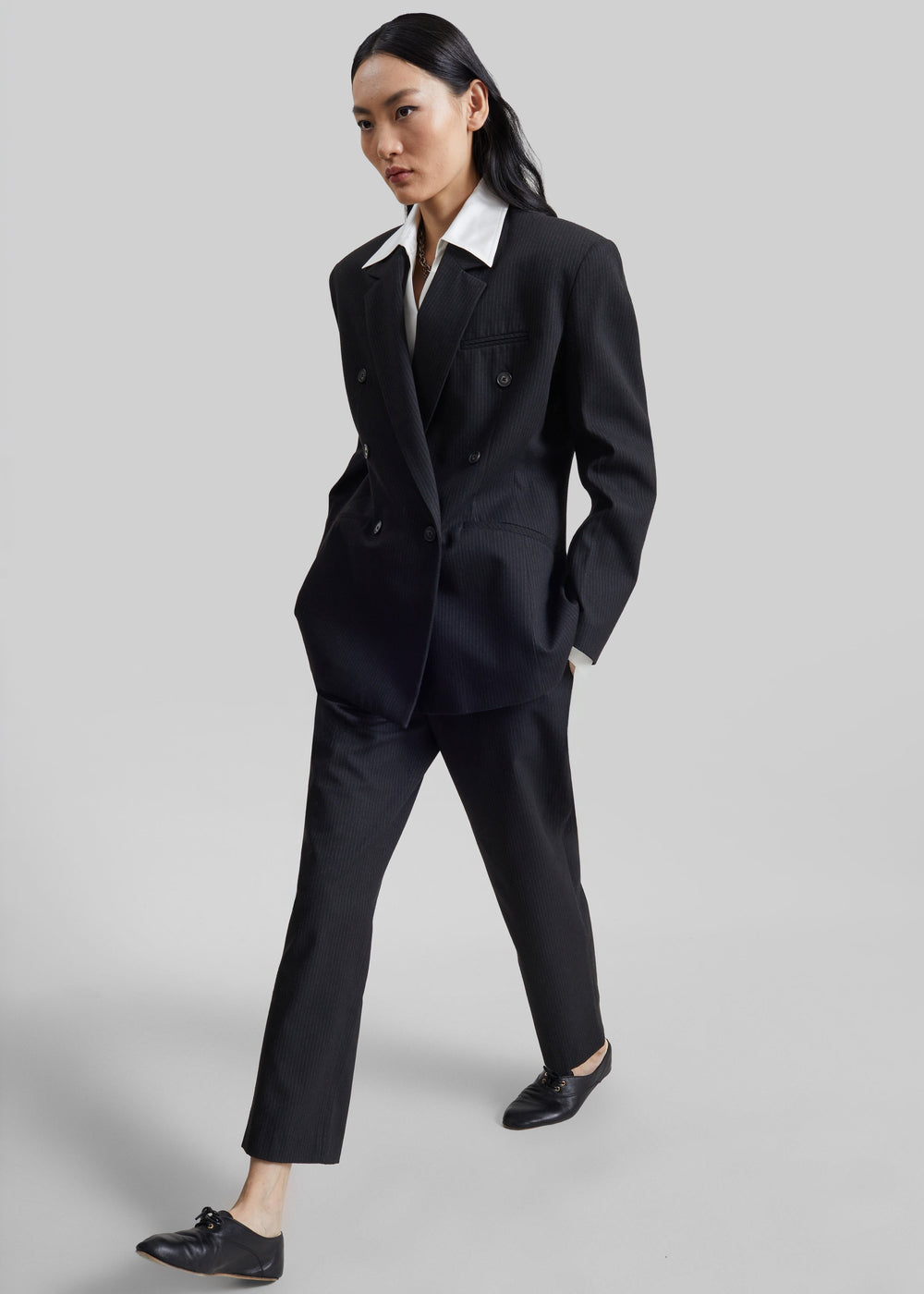 Jade Double-Breasted Blazer - Black/White Pinstripe