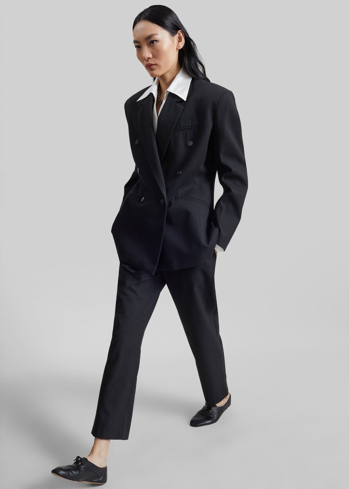 Jade Double-Breasted Blazer - Black/White Pinstripe - 1
