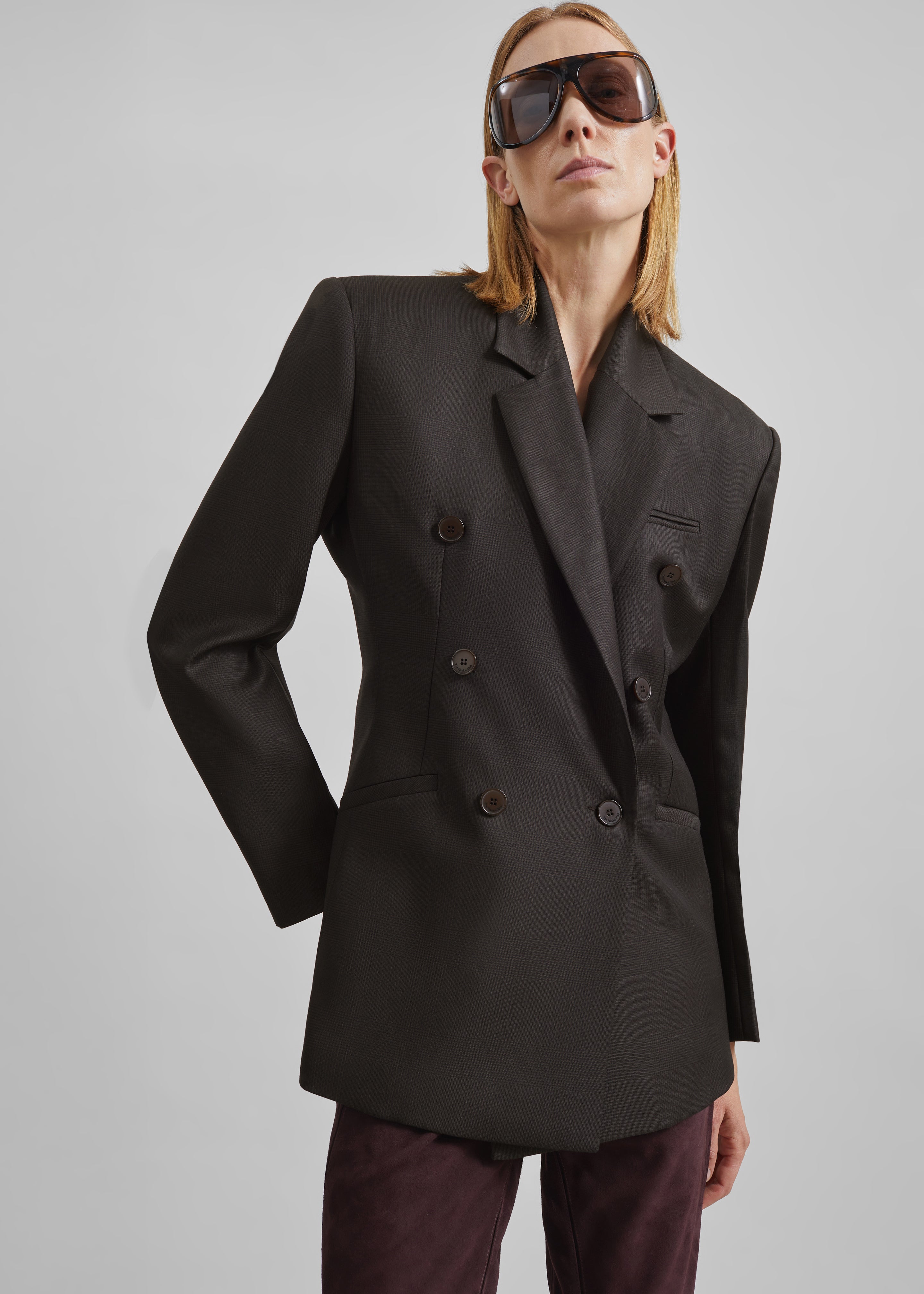 Jade Wool Double-Breasted Blazer - Brown Glen Plaid