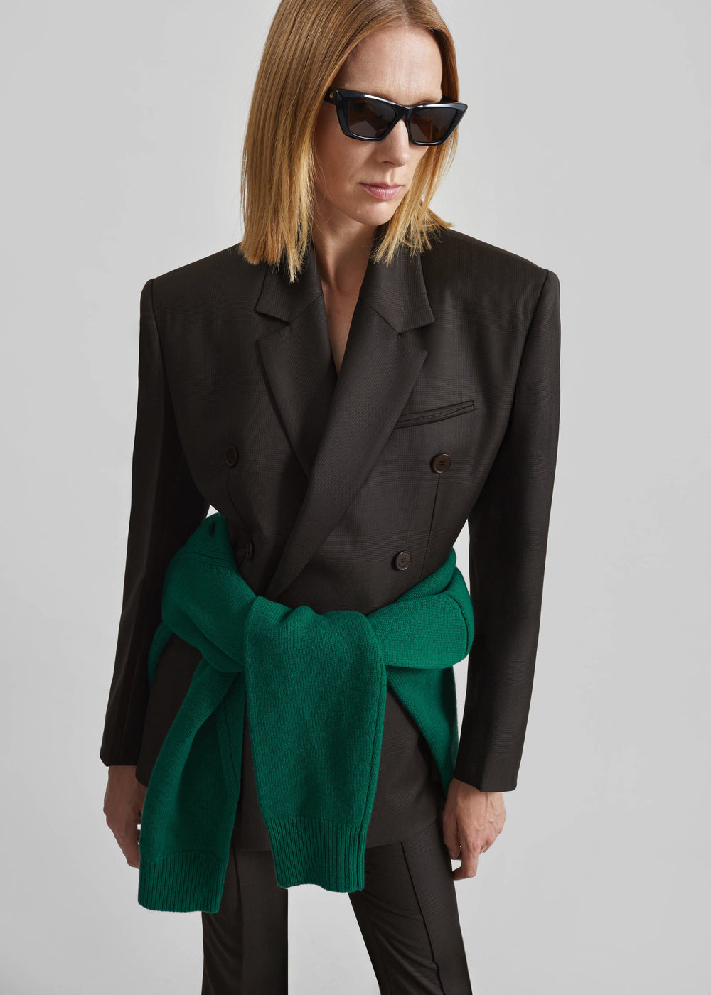 Jade Wool Double-Breasted Blazer - Brown Glen Plaid - 1