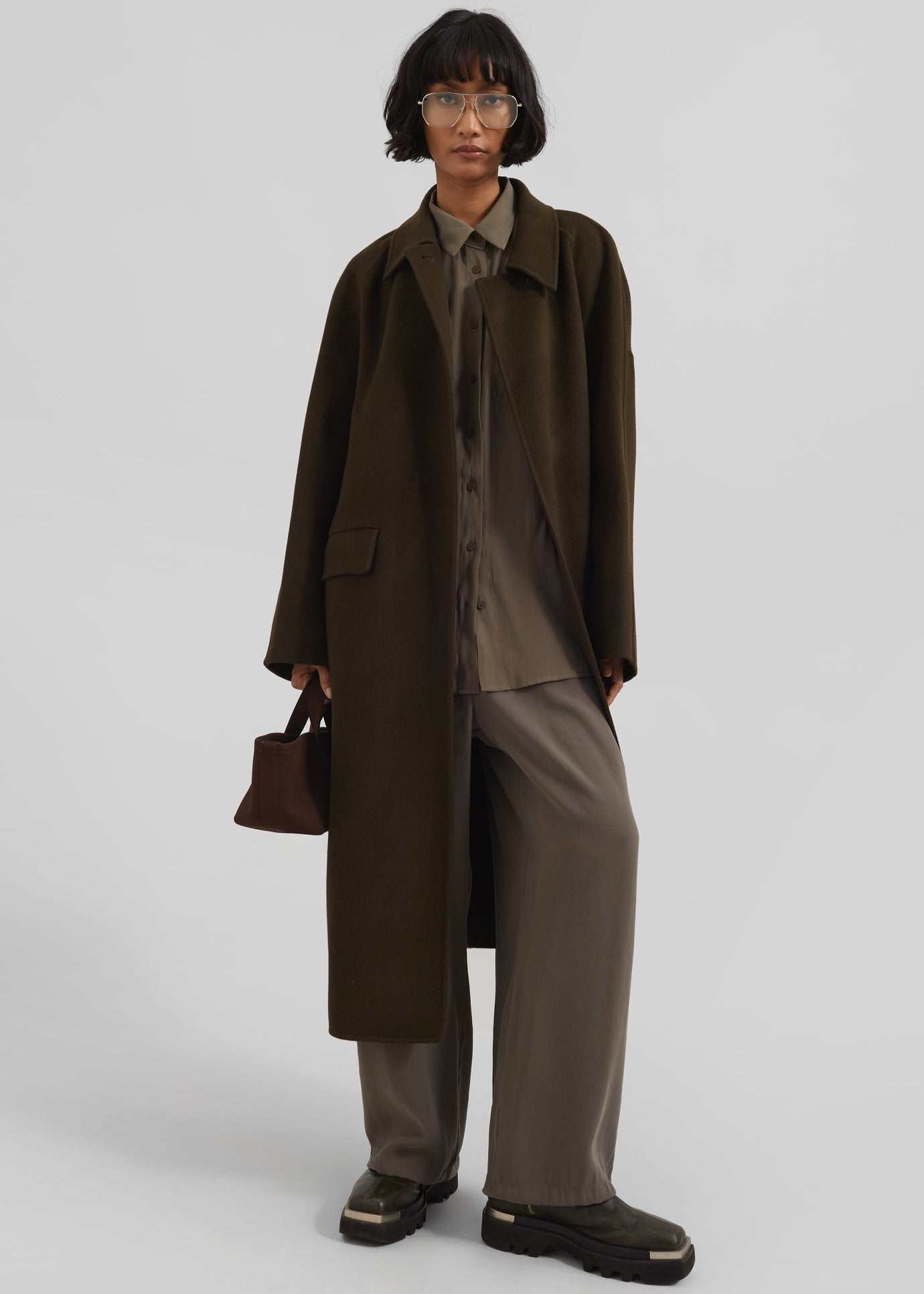 Jalhay Oversized Wool Coat - Khaki Brown - 1