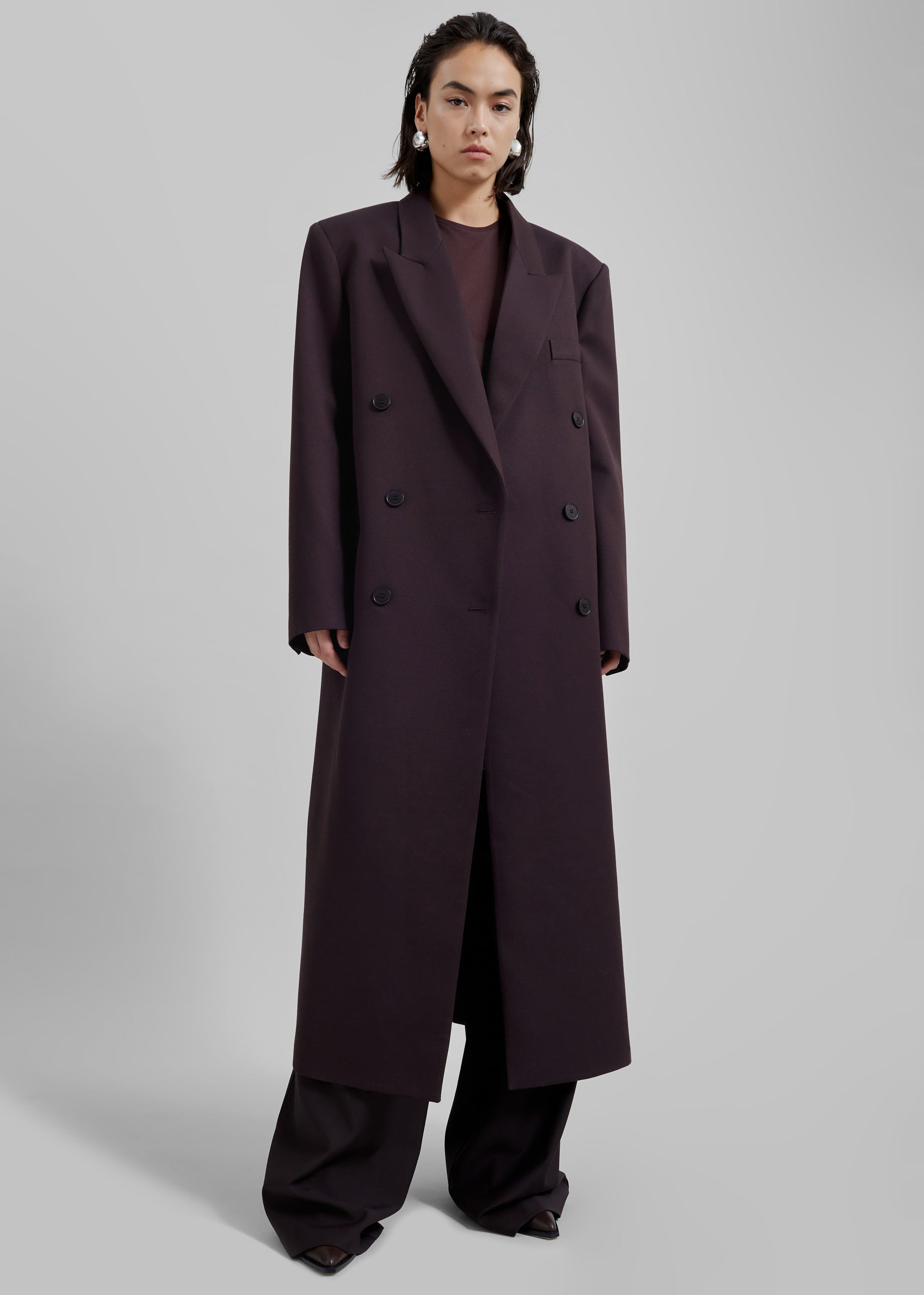 Shop the look image for Jane Long Coat - Dark Plum