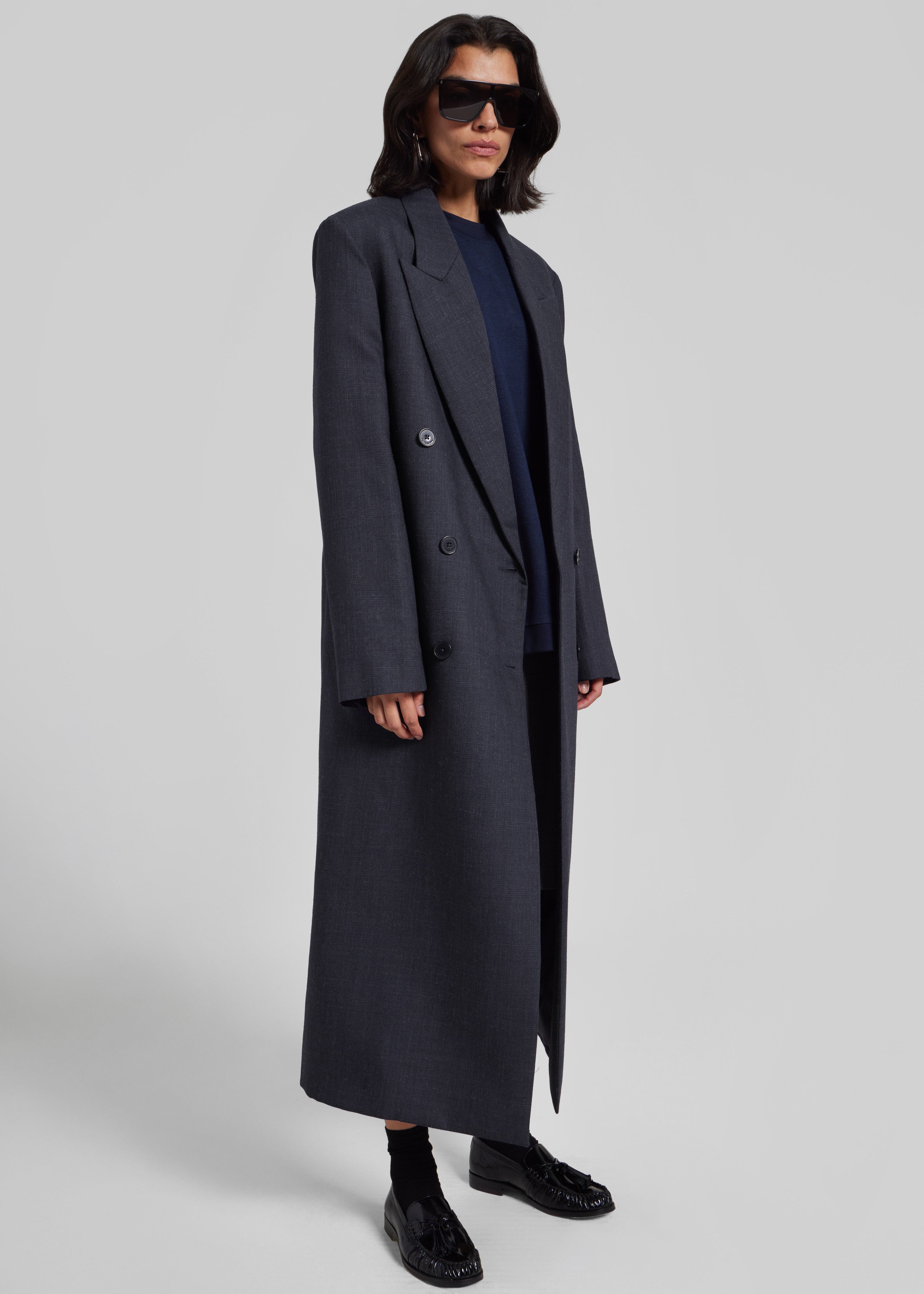 Jane Plaid Long Coat - Navy - 6