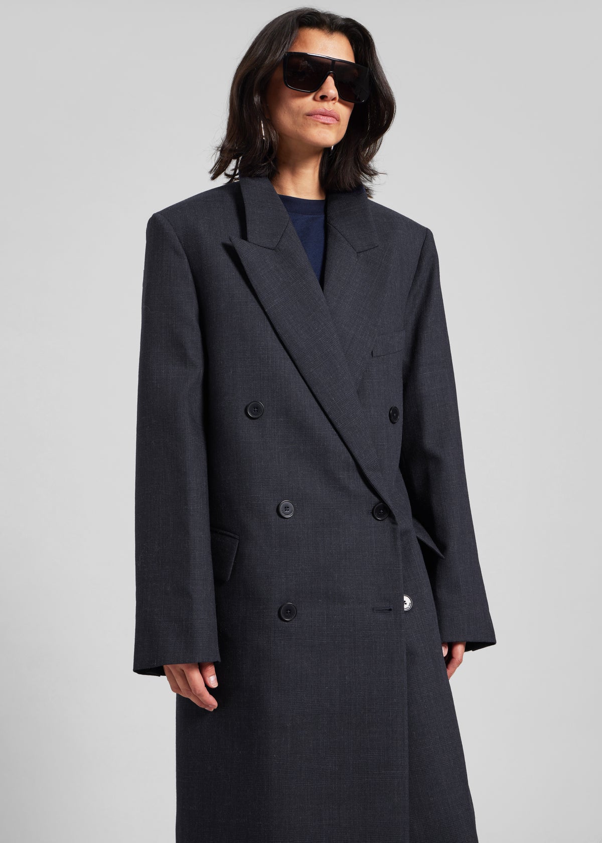 Jane Plaid Long Coat - Navy - 5