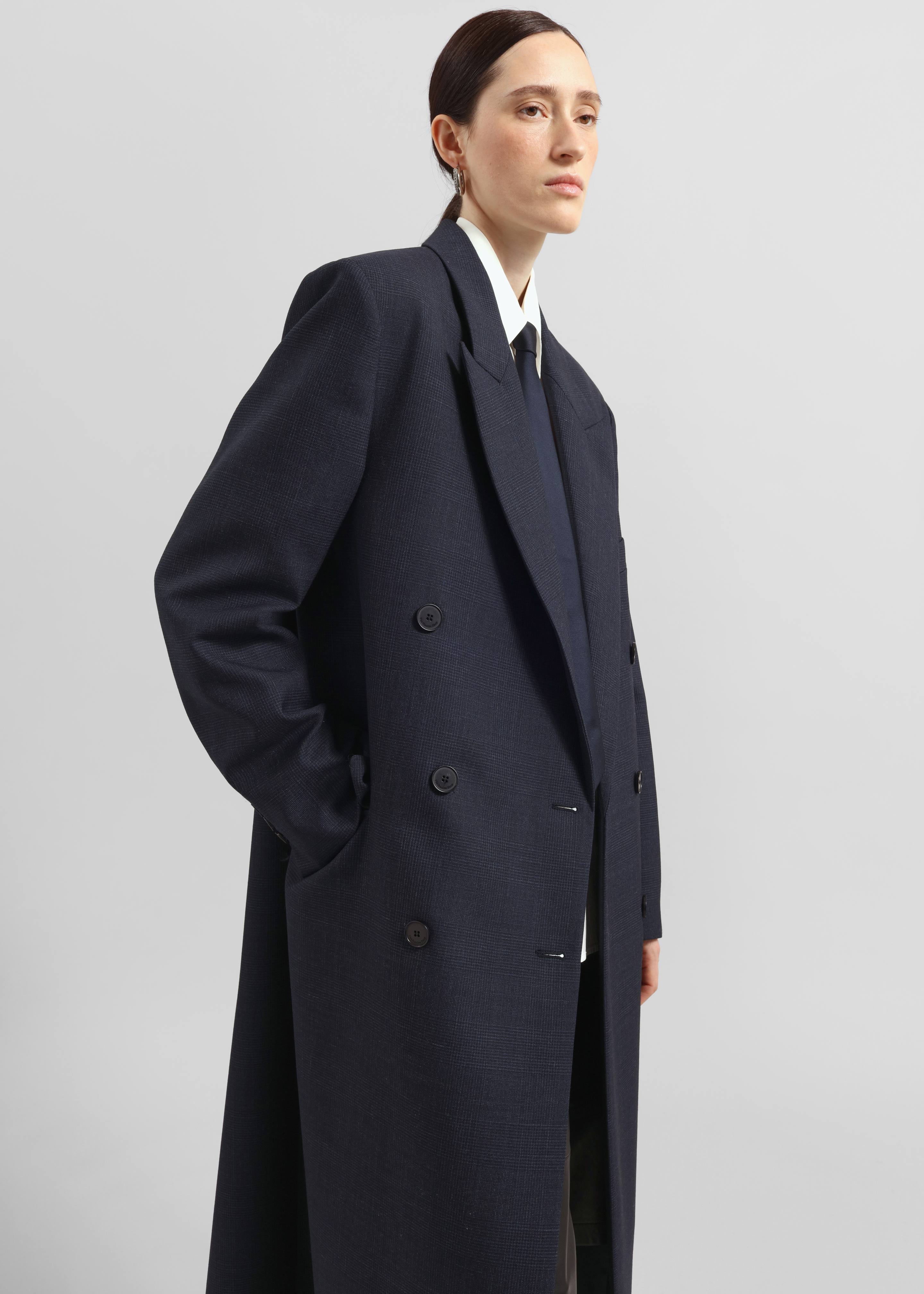 Jane Plaid Long Coat - Navy - 7