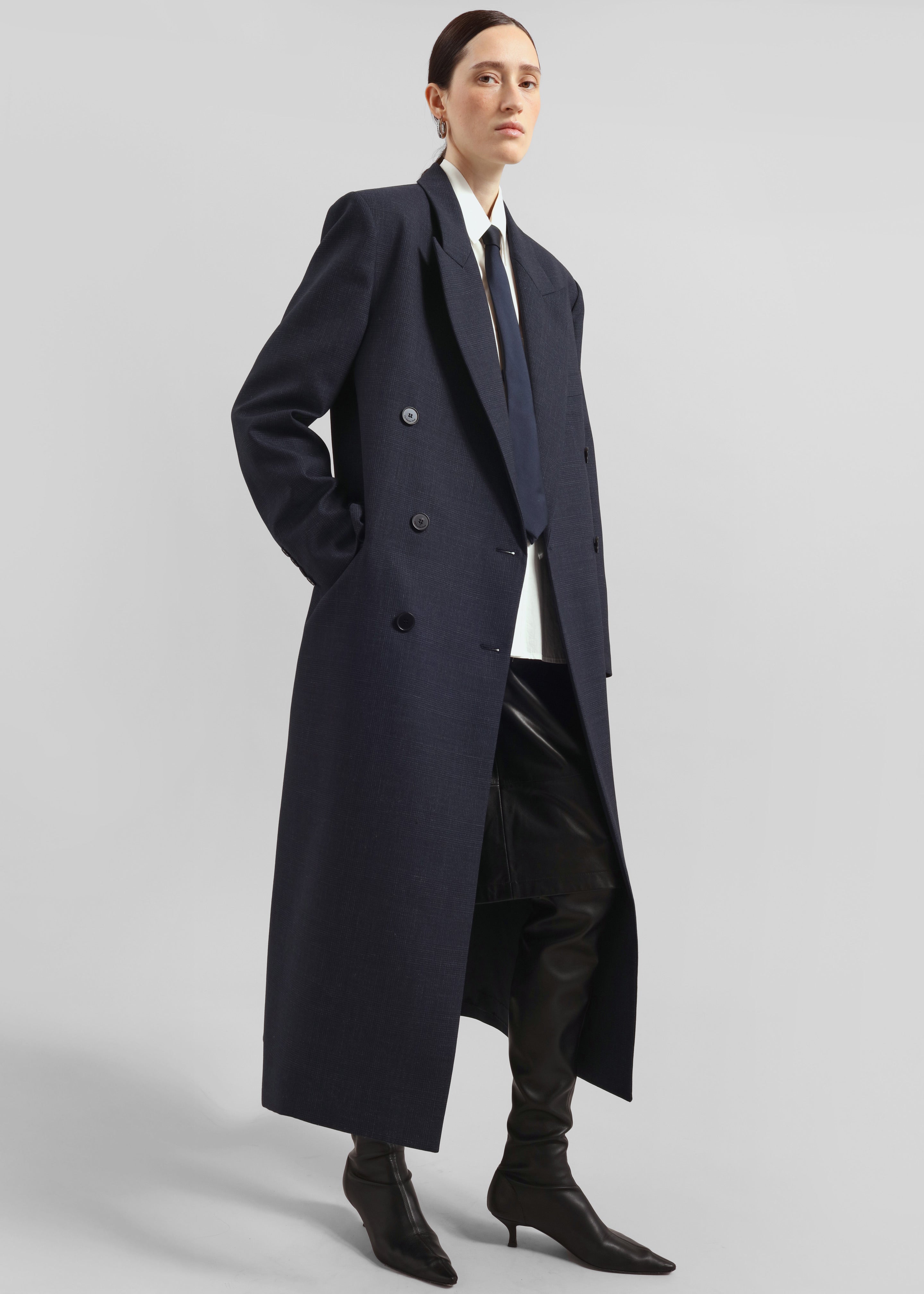 Jane Plaid Long Coat - Navy - 5