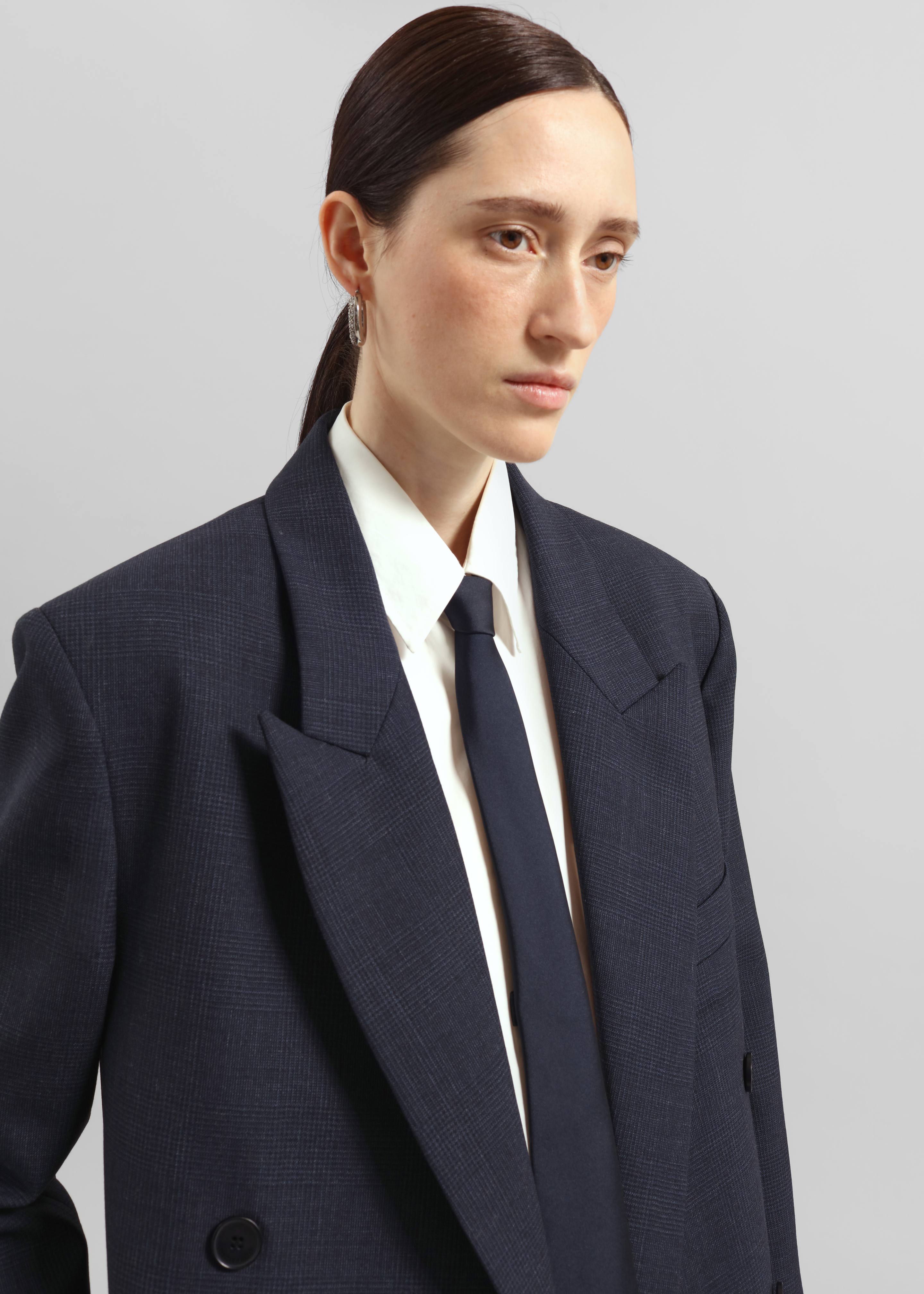 Jane Plaid Long Coat - Navy - 8