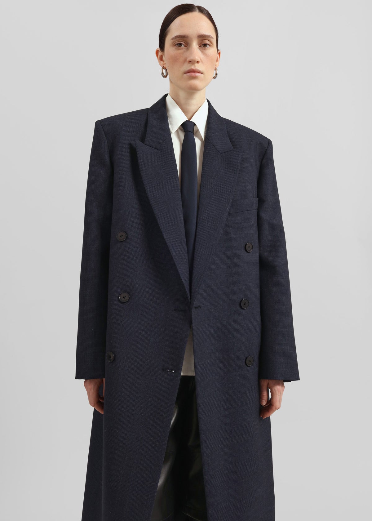 Jane Plaid Long Coat - Navy - 1