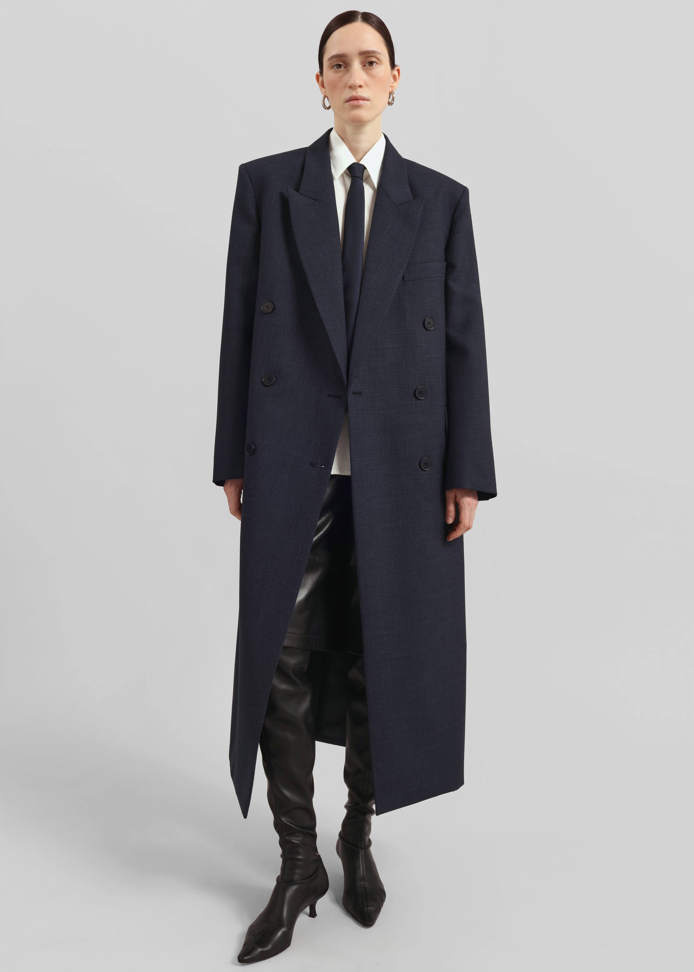 Jane Plaid Long Coat - Navy - 3