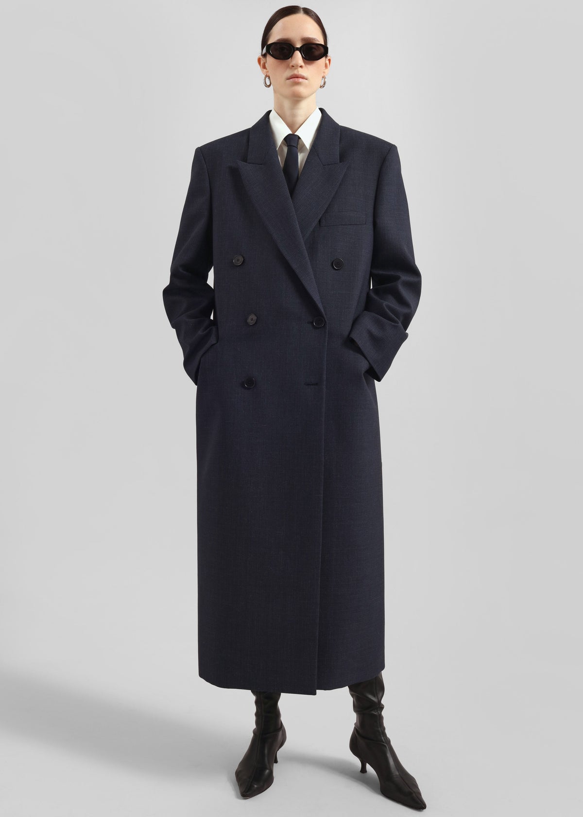 Jane Plaid Long Coat - Navy - 6