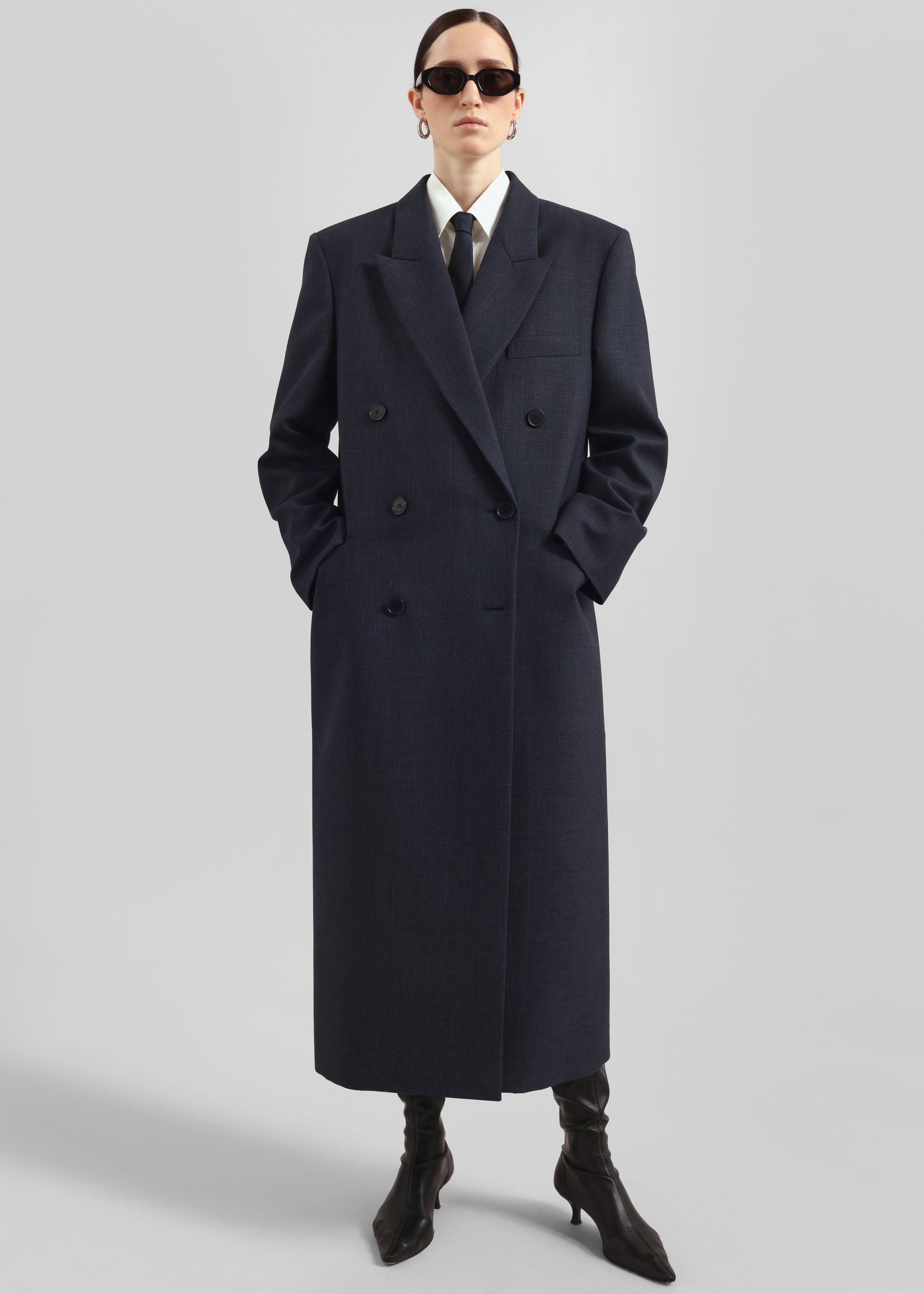 Jane Plaid Long Coat - Navy - 6