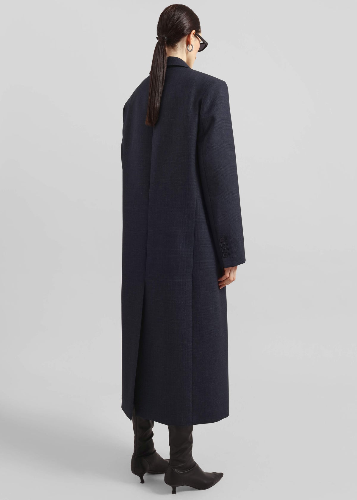 Jane Plaid Long Coat - Navy - 11