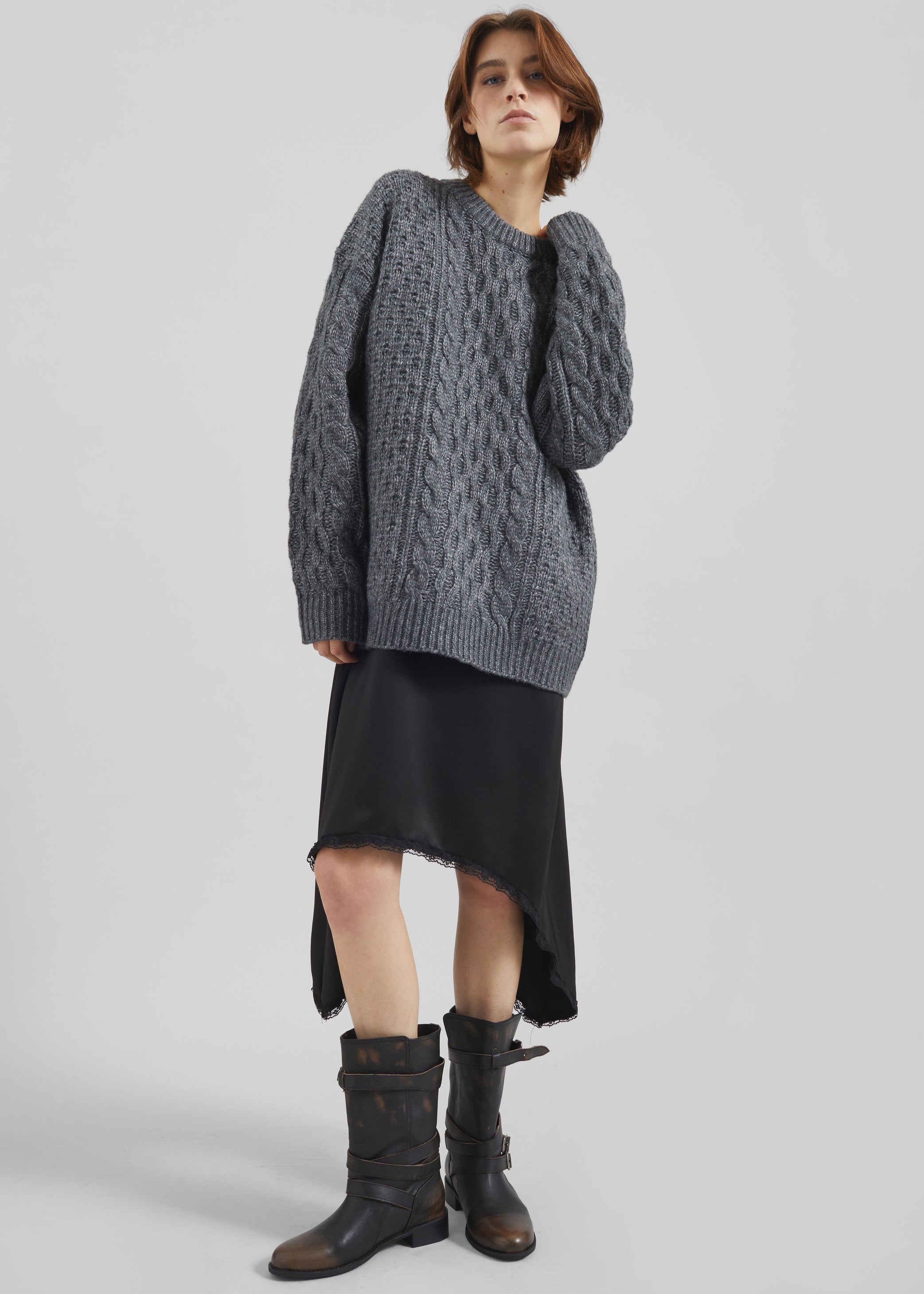 Shop the look image for Janesen Oversized Cable Knit Sweater - Grey Melange
