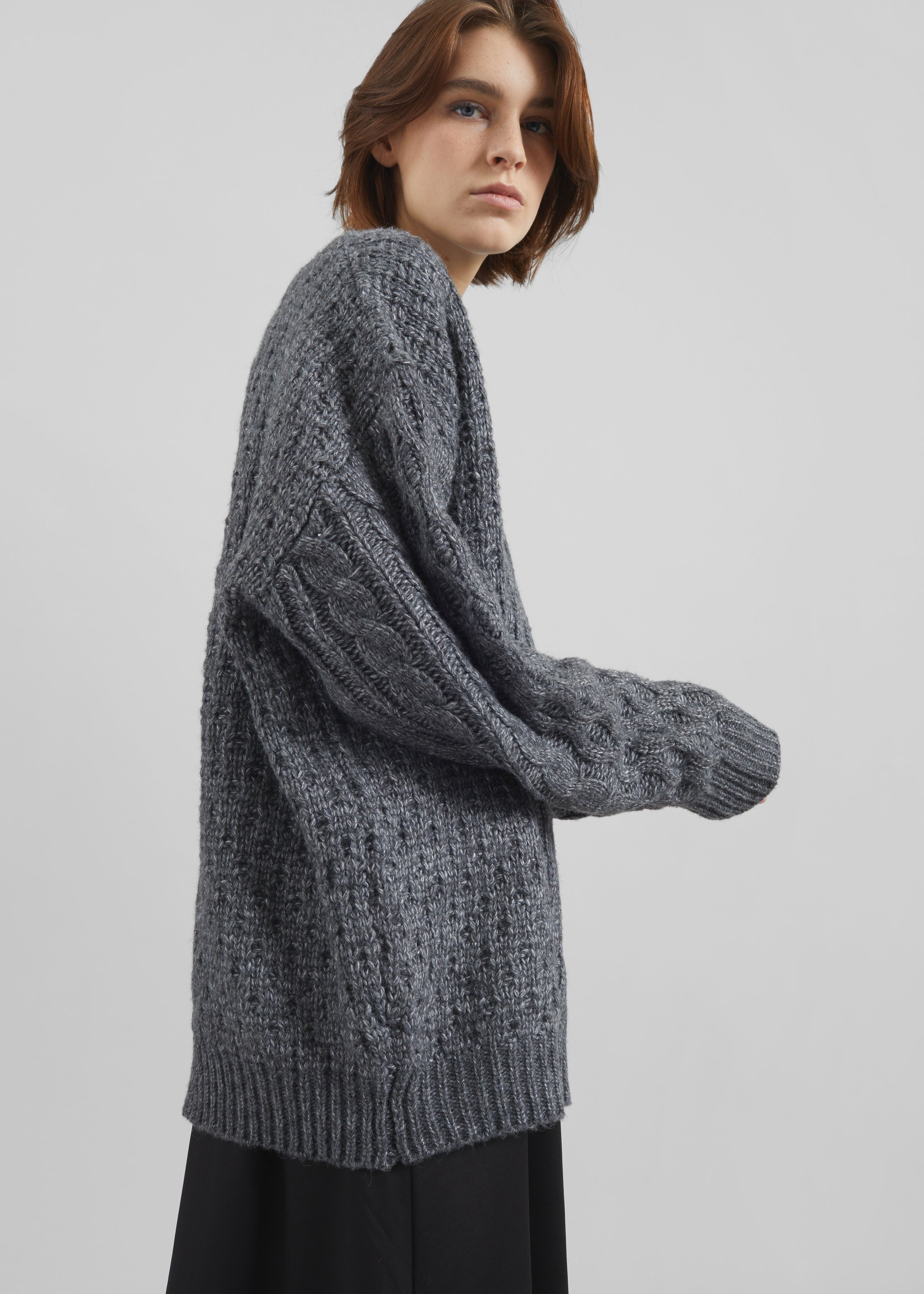 Janesen Oversized Cable Knit Sweater - Grey Melange – The Frankie