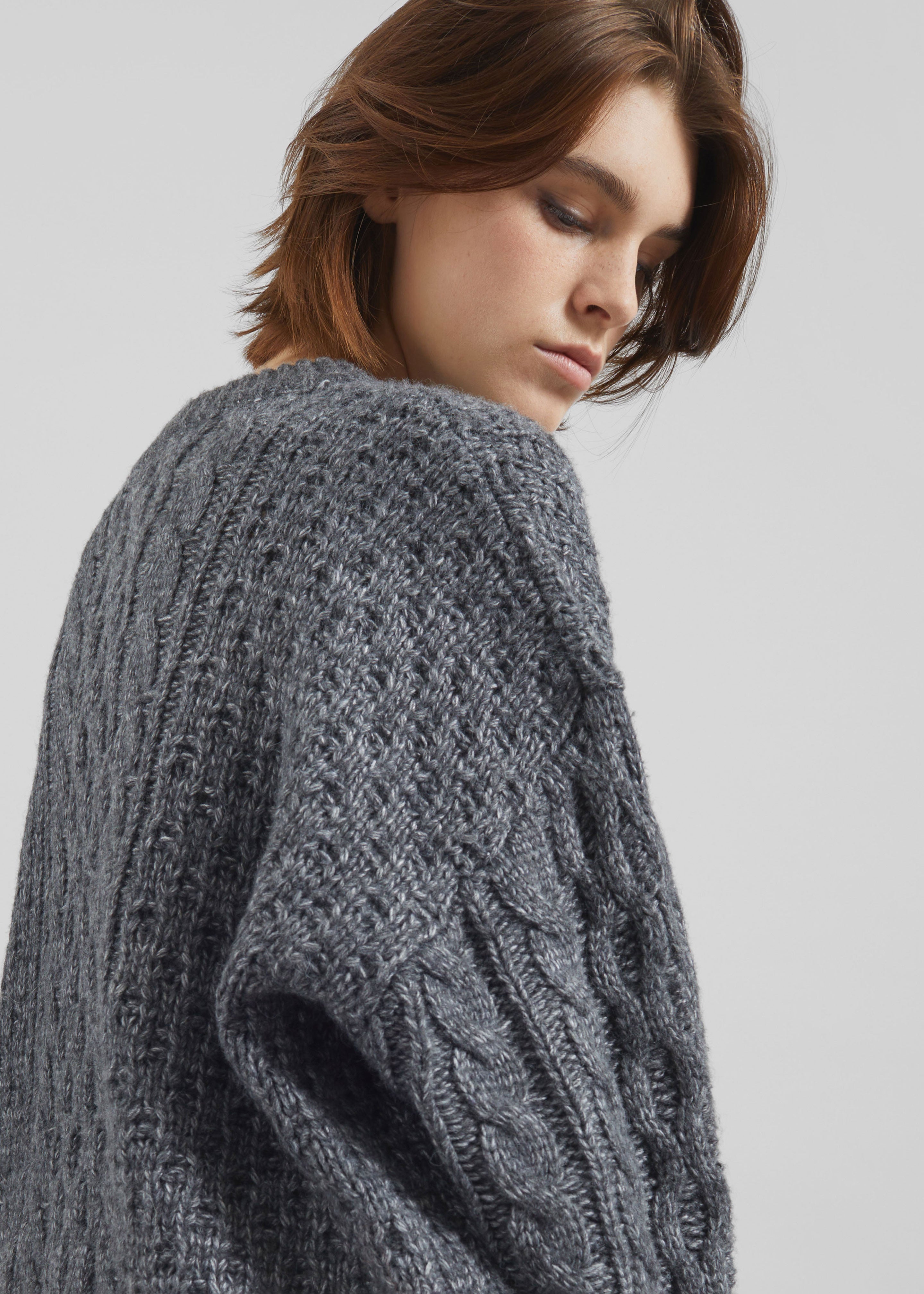 Janesen Oversized Cable Knit Sweater - Grey Melange – The Frankie