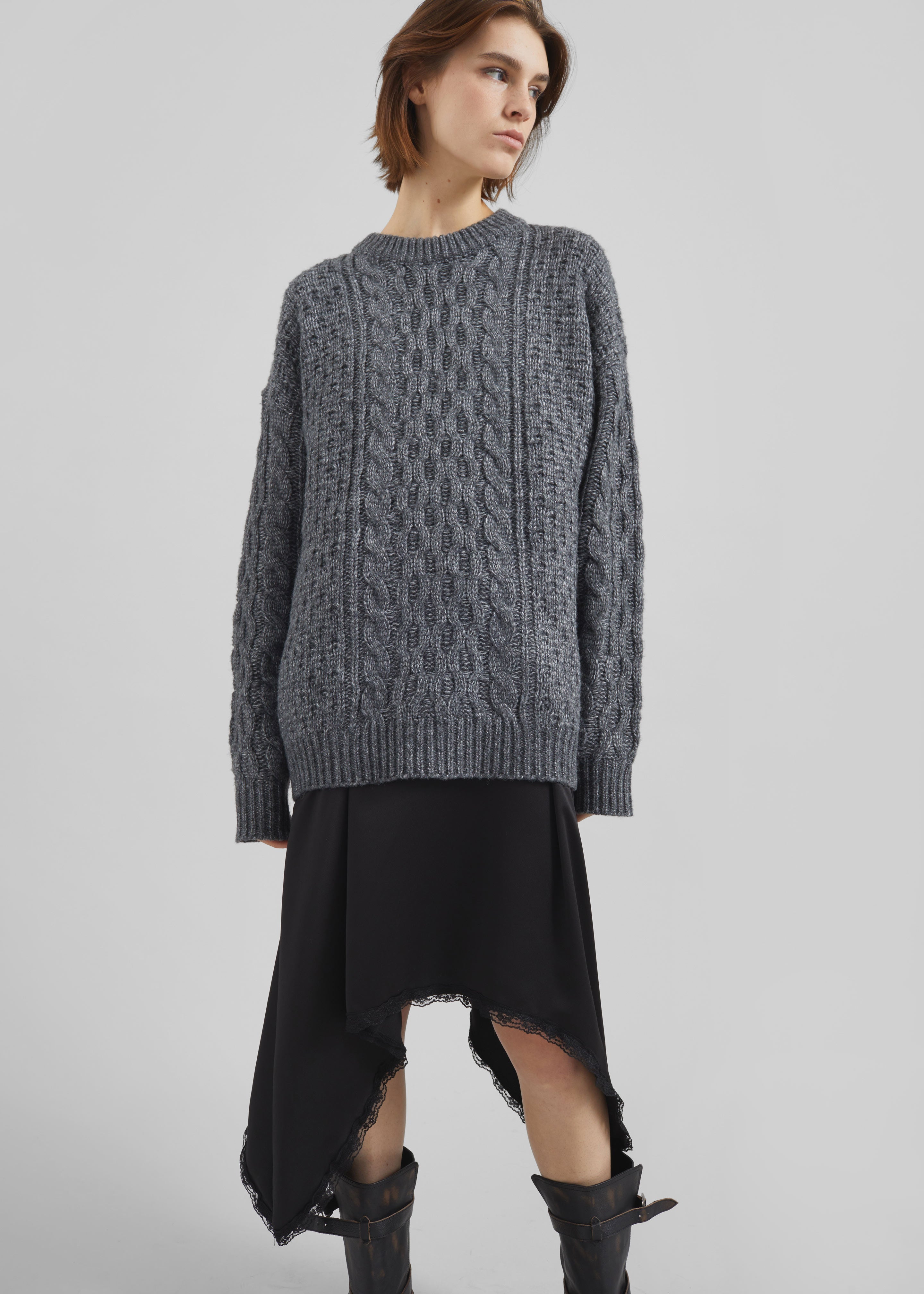 Janesen Oversized Cable Knit Sweater - Grey Melange – The Frankie