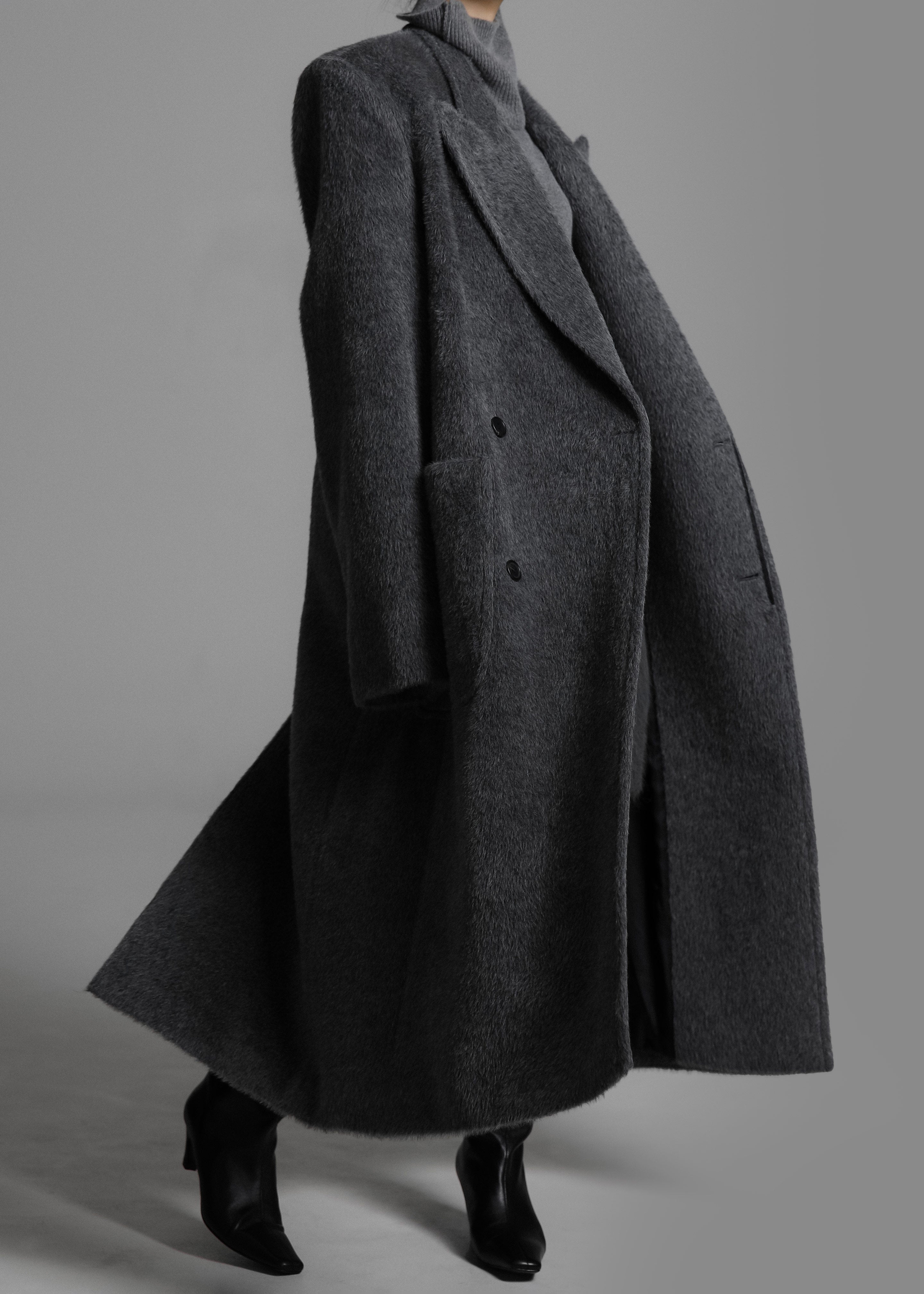 Jaylene Oversized Wool Coat - Grey - 3