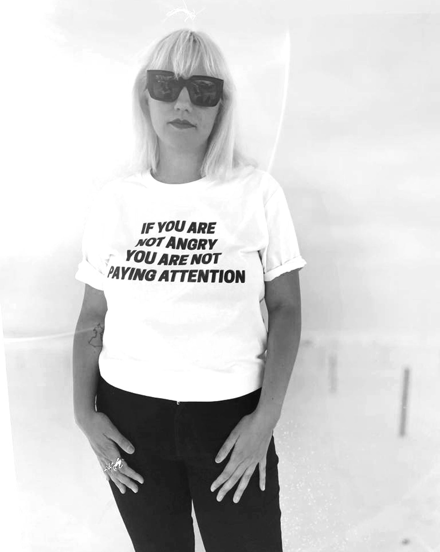 Jean Friot wearing The Frankie Shop x Jeanne Friot if you T-Shirt.