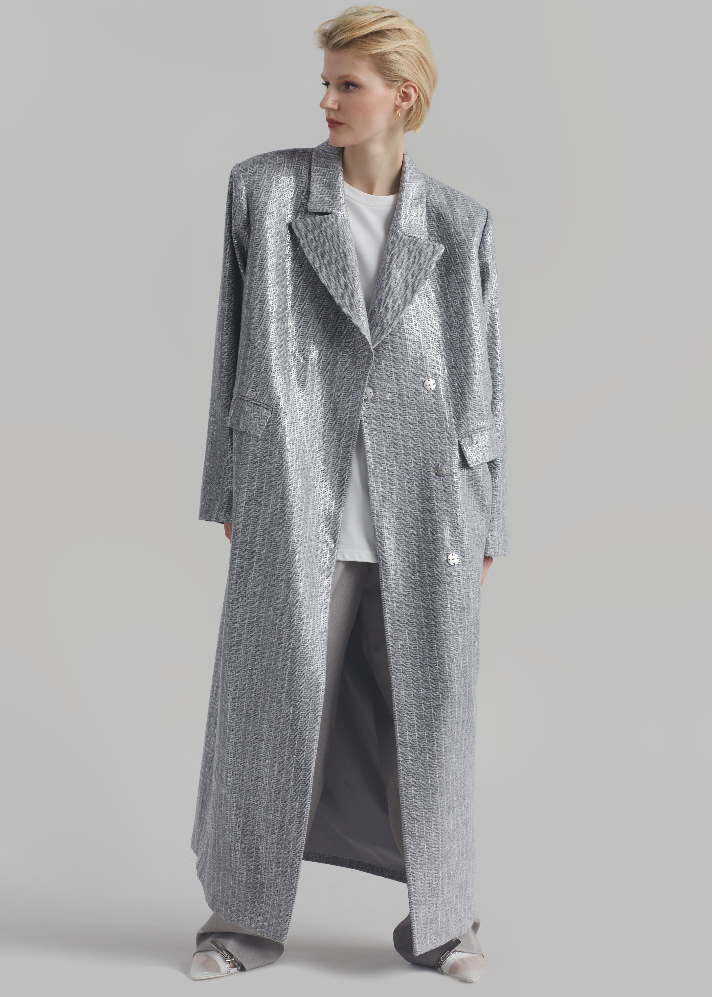 Jennifer Sequins Coat - Grey/White Stripe - 5