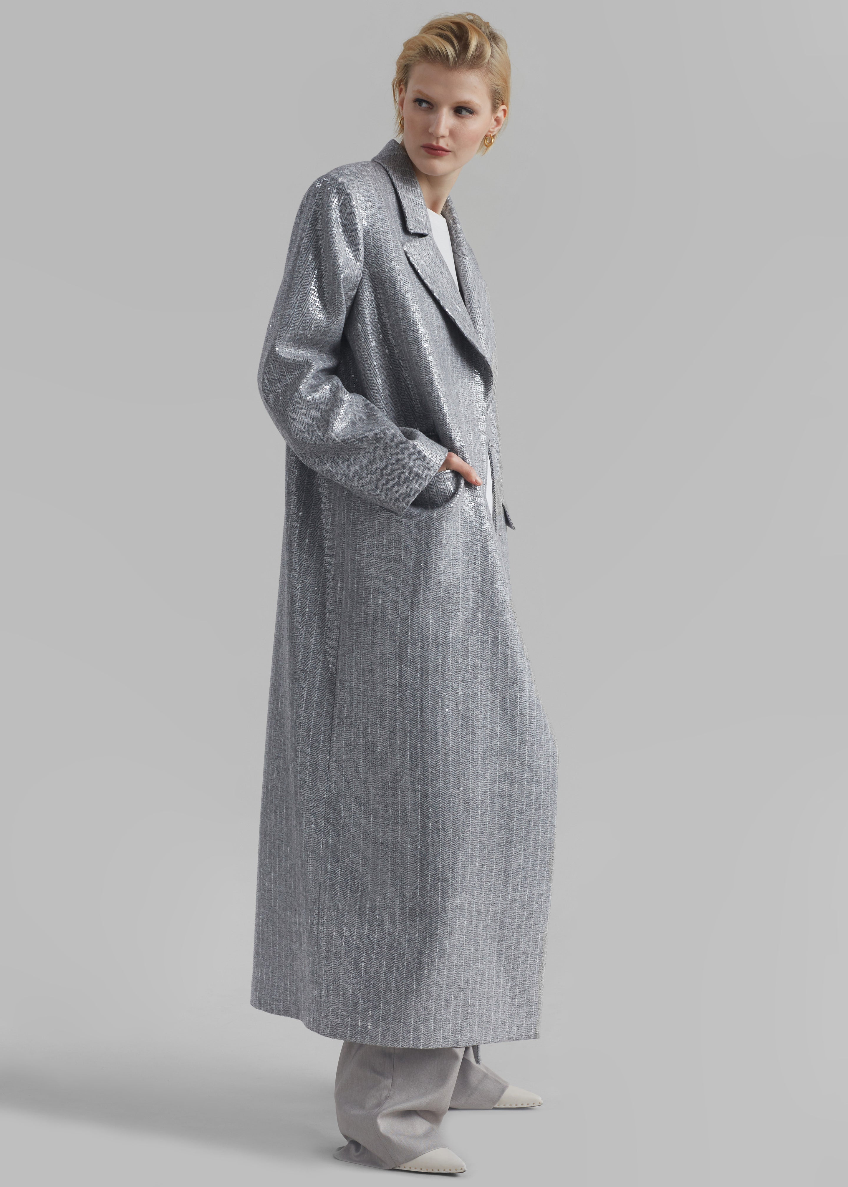 Jennifer Sequins Coat - Grey/White Stripe - 7
