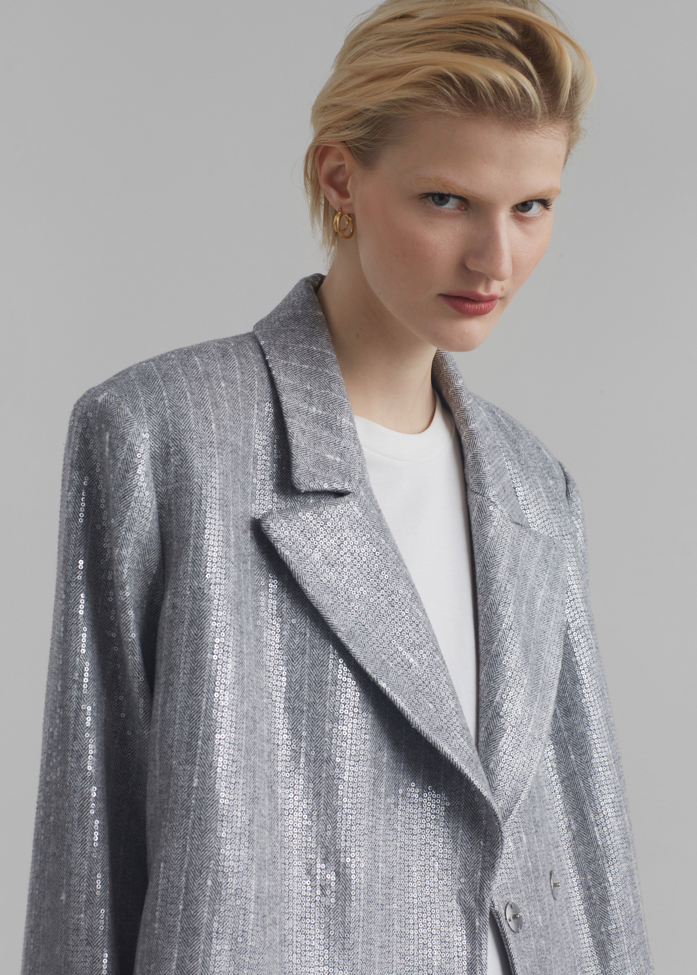 Jennifer Sequins Coat - Grey/White Stripe - 2